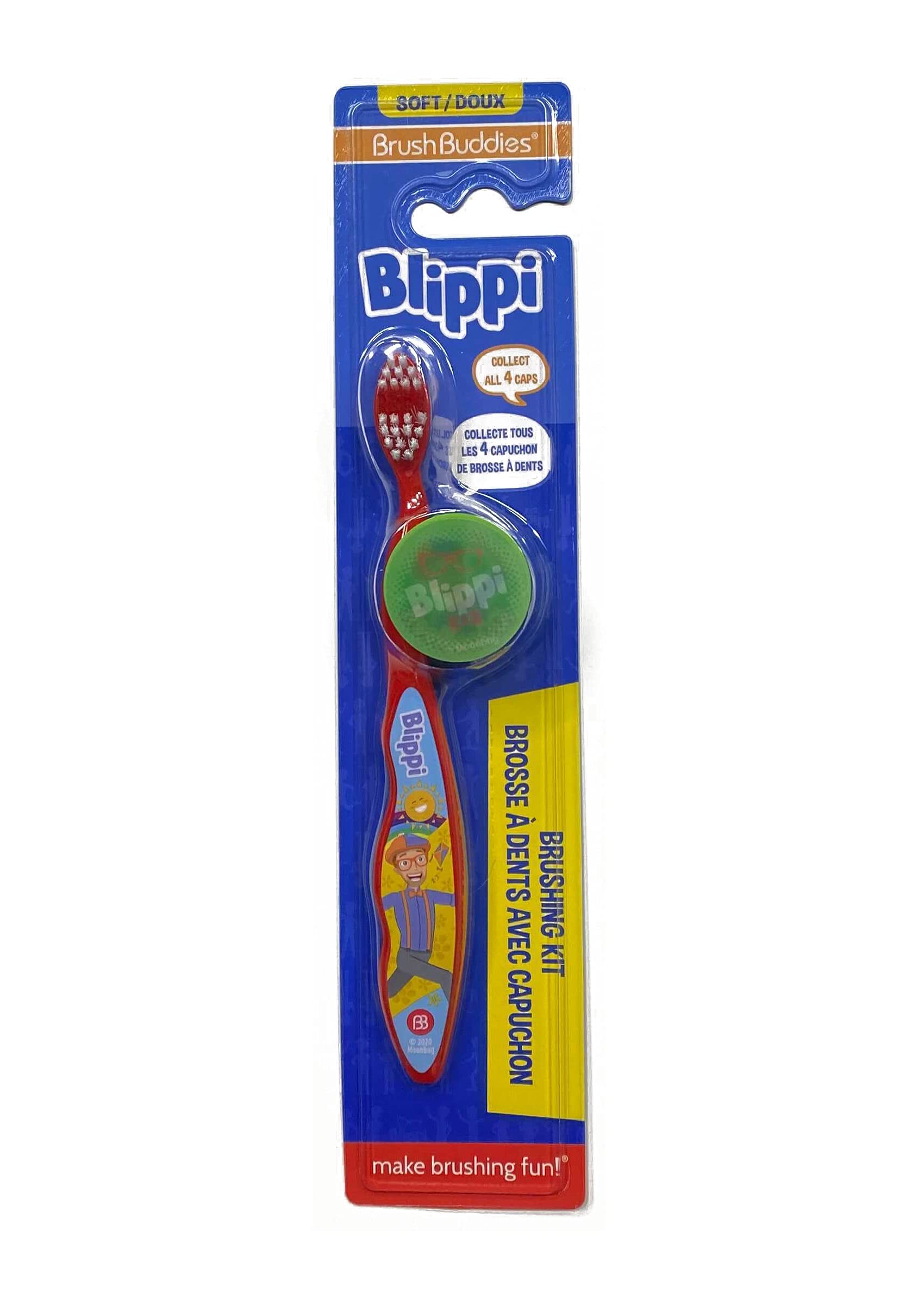Cepillo Brush Buddies Blippi para niños con tapa de viaje, ideal para uso diario