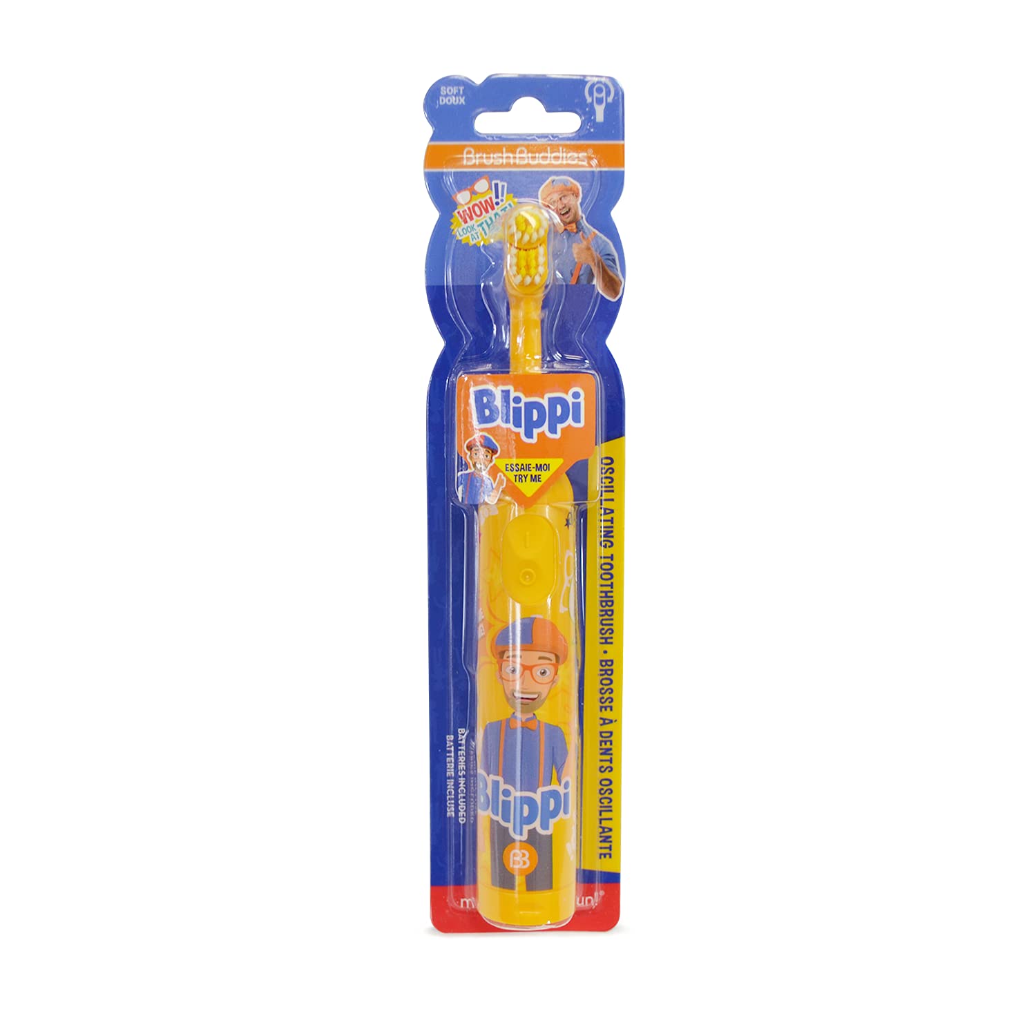 Brush Buddies Blippi cepillo eléctrico para niños, frente colorido y limpieza suave