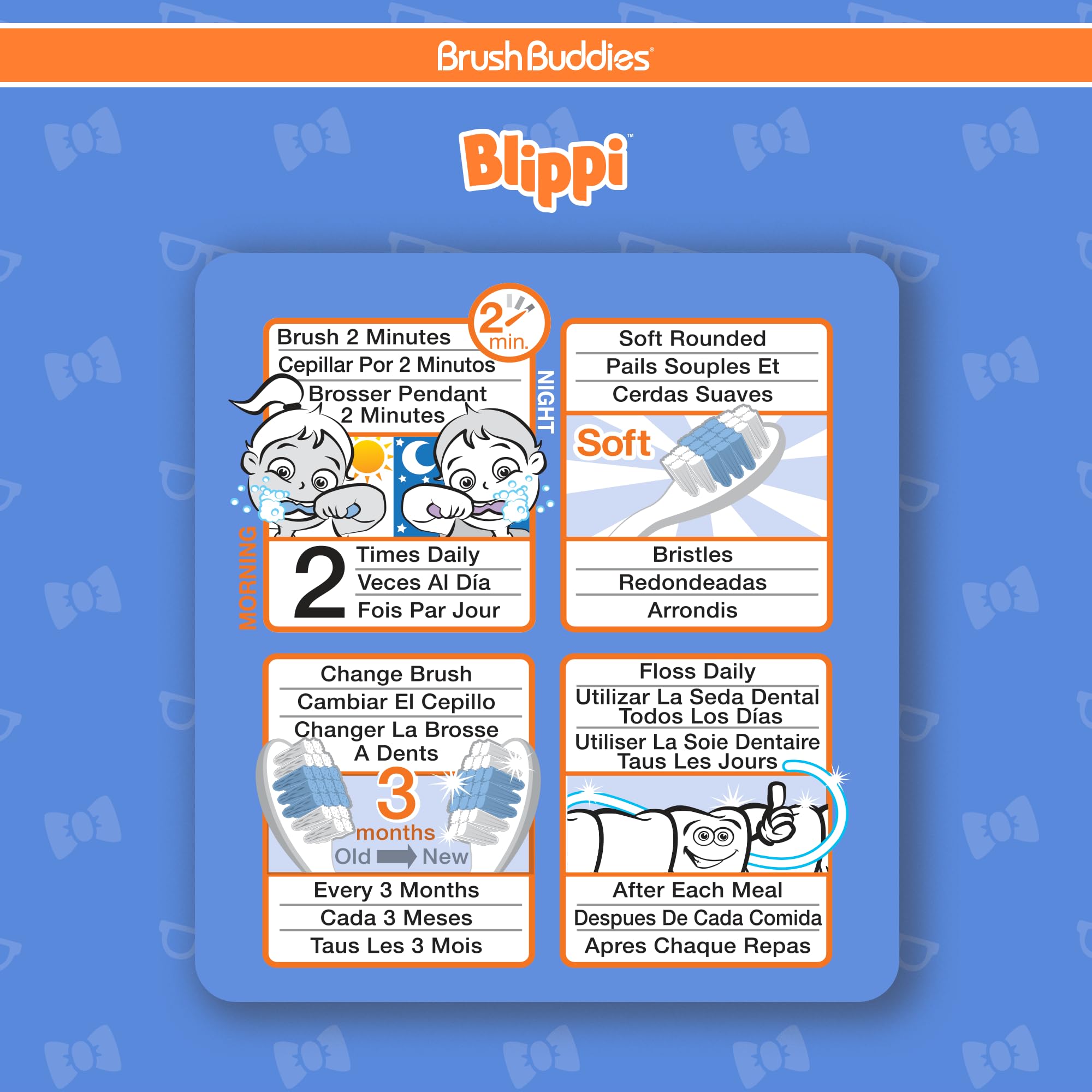 Uso cotidiano en casa o durante viajes con Brush Buddies Blippi.