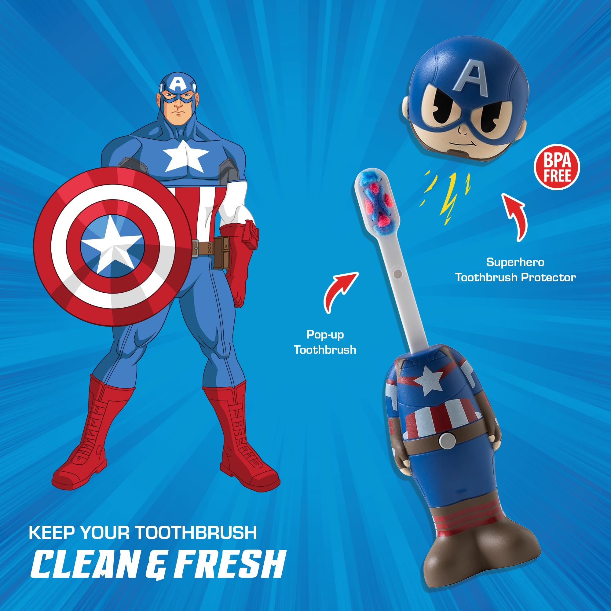 Brush Buddies Capitán América cabezal redondeado favorece limpieza suave