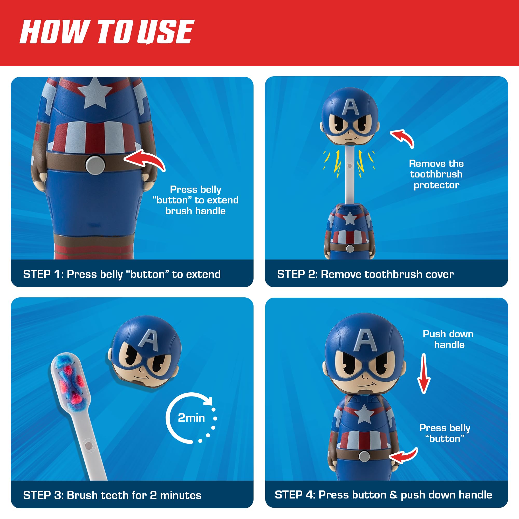 Brush Buddies Capitán América protección de encías gracias al diseño suave