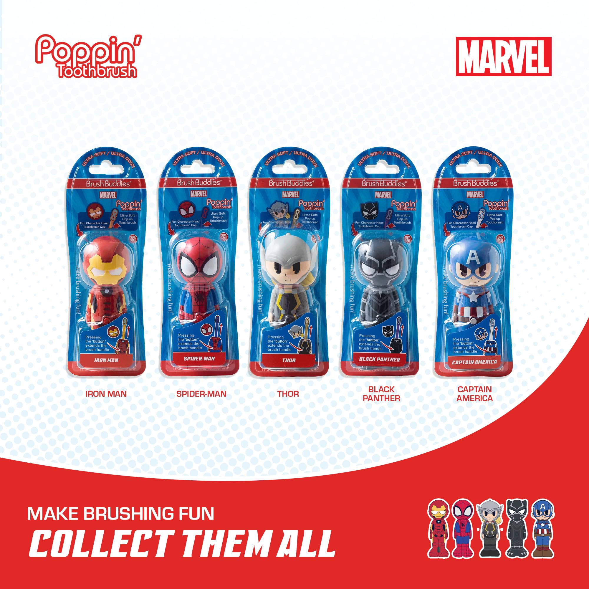 Brush Buddies Capitán América tapa de personaje mantiene el cepillo limpio