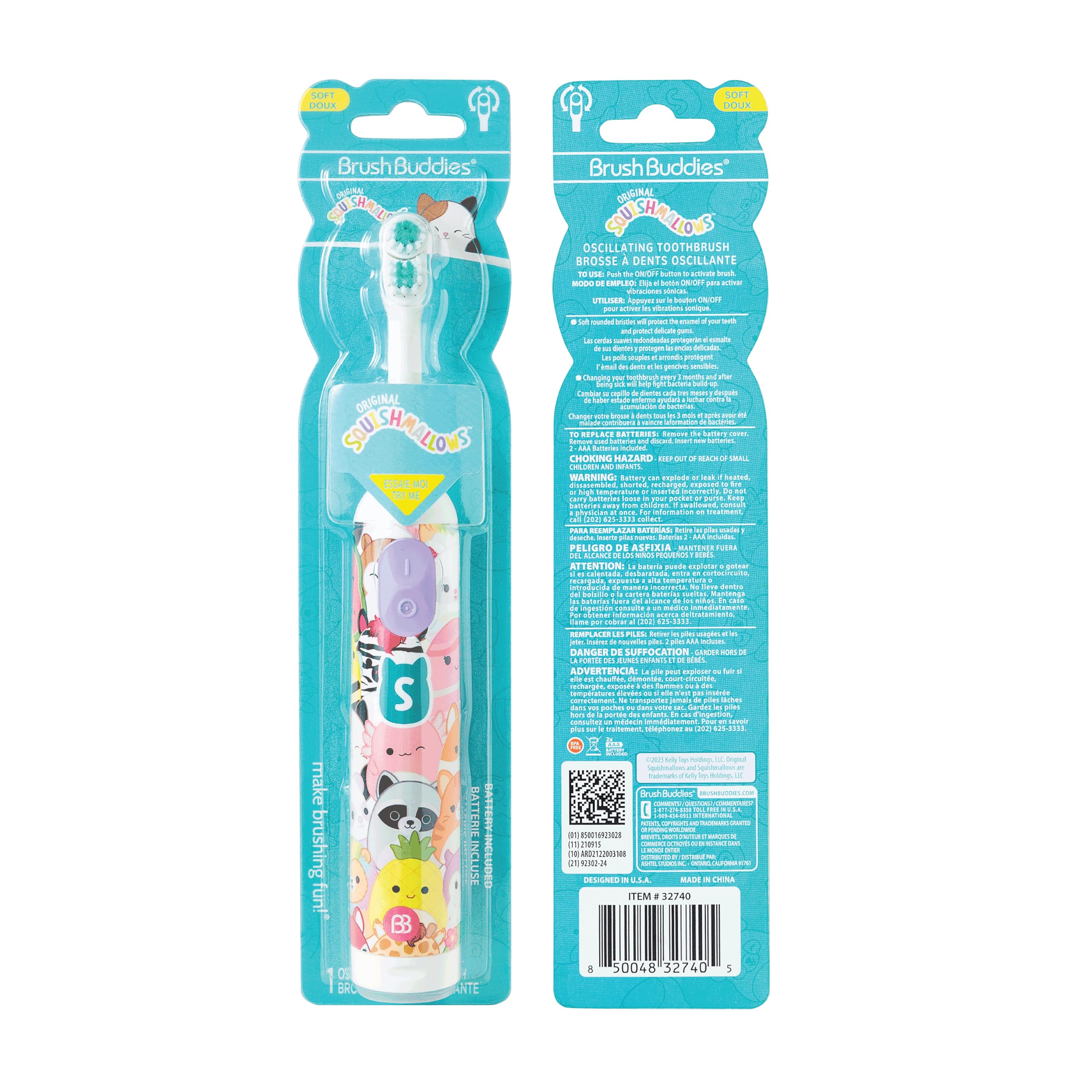 Brush Buddies cepillo eléctrico Squishmallows con pilas AAA incluidas para uso inmediato