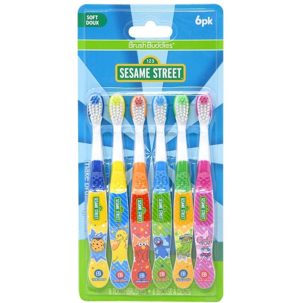 Brush Buddies Sesame Street cepillos infantiles, enfoque: personajes divertidos para cepillado diario suave