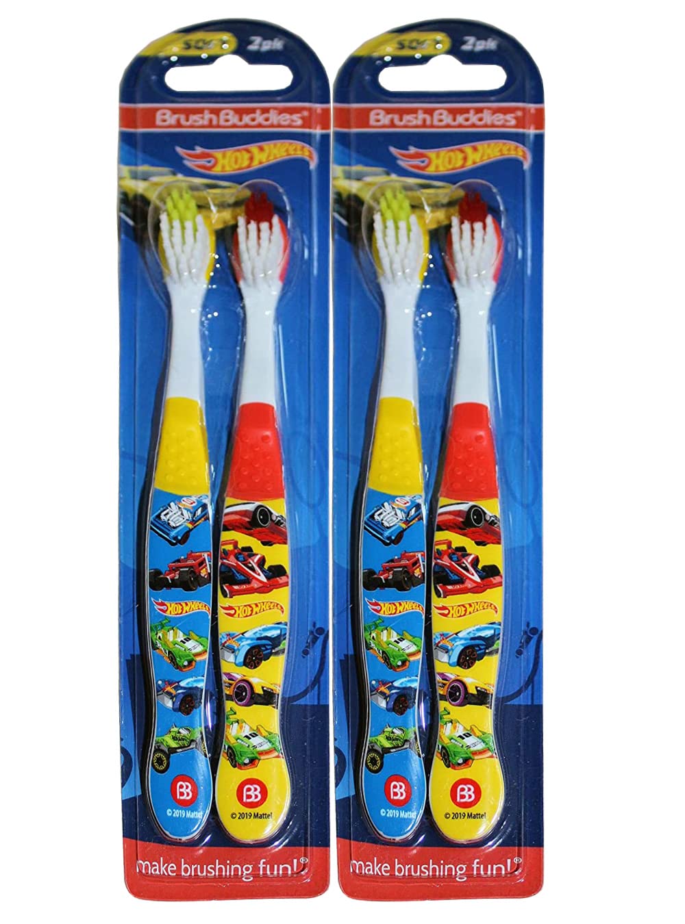 Brush Buddies Hot Wheels cepillos para niños, paquete de 4 con diseño de carreras