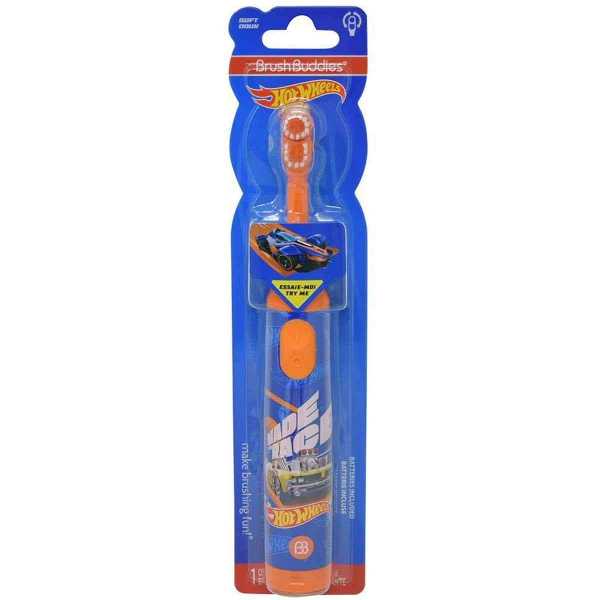 Cepillo Brush Buddies Hot Wheels en empaque, lista para iniciar la rutina.