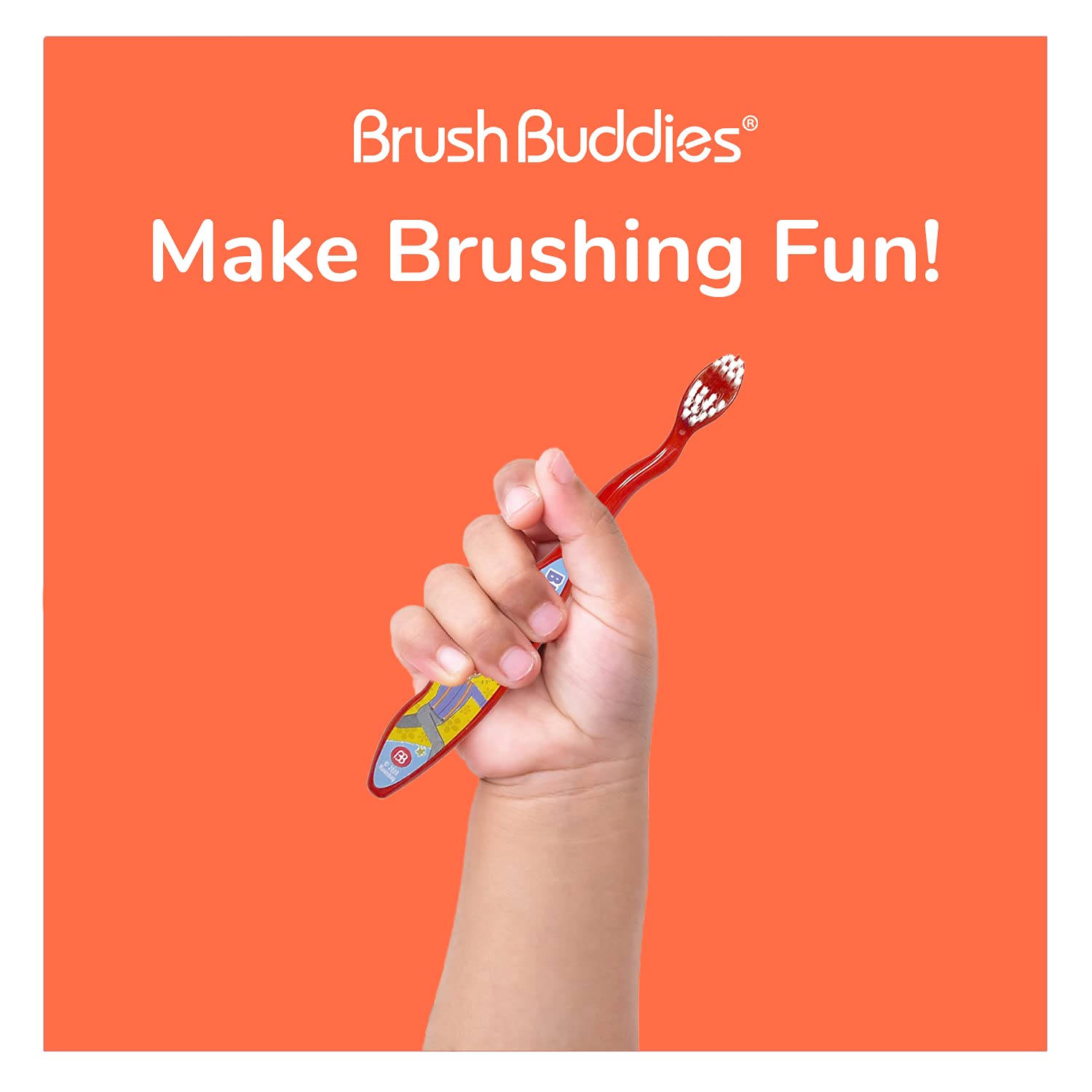Cepillos compactos Brush Buddies Hot Wheels para manos pequeñas, ideales para aprender a cepillarse.