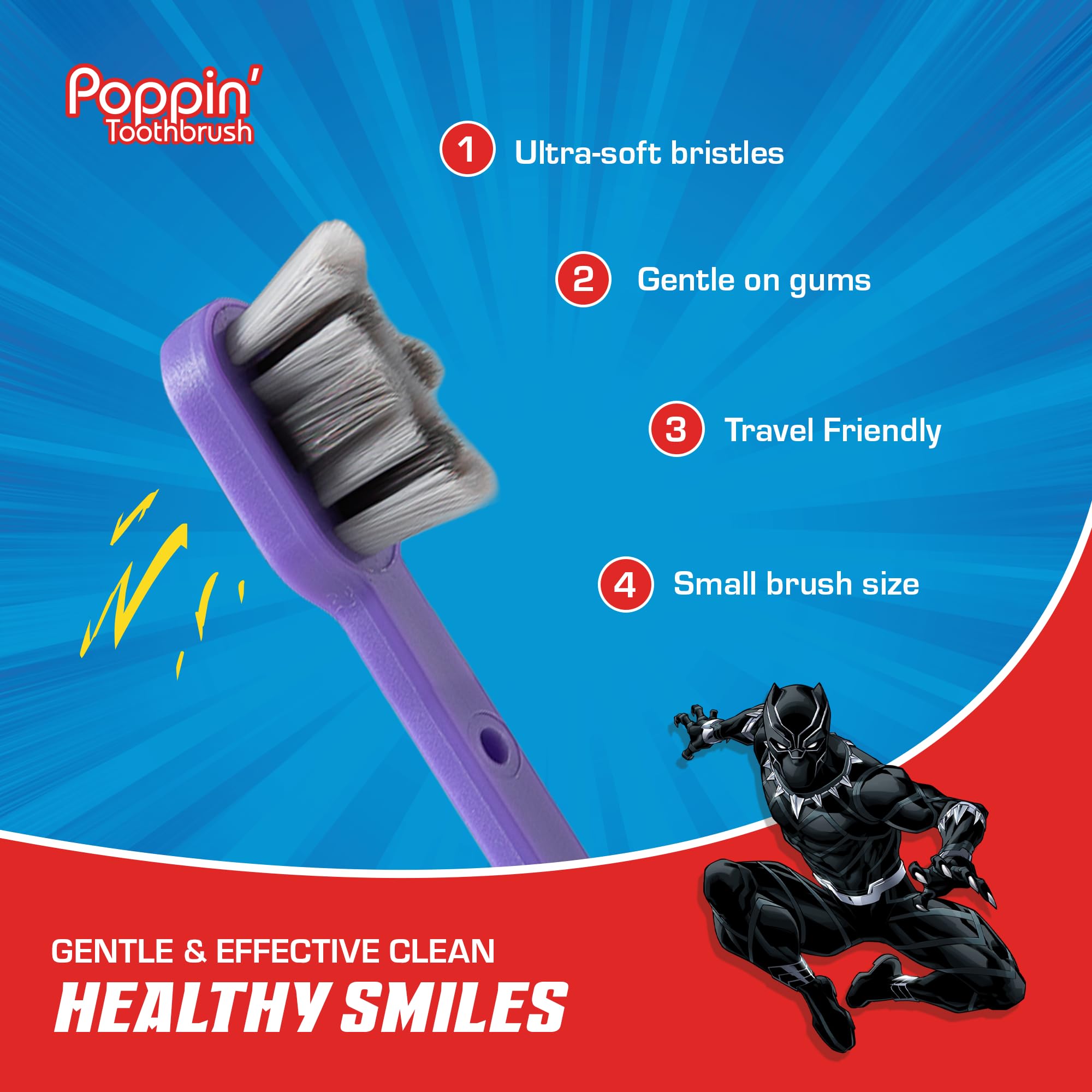 Filamentos suaves Brush Buddies Pantera Negra limpieza diaria.