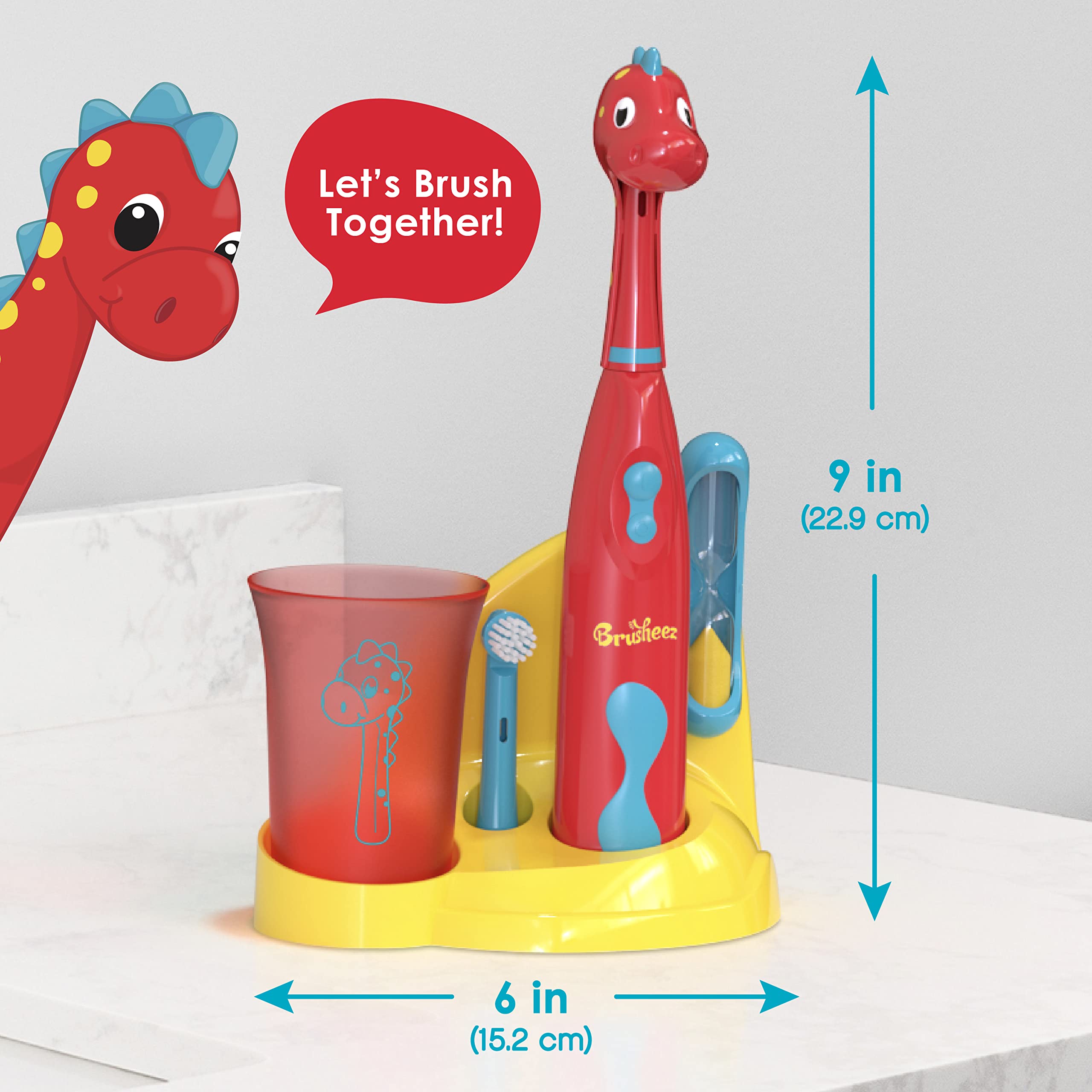 Brusheez Pepper el Dino: base de almacenamiento ordenada para el set infantil.