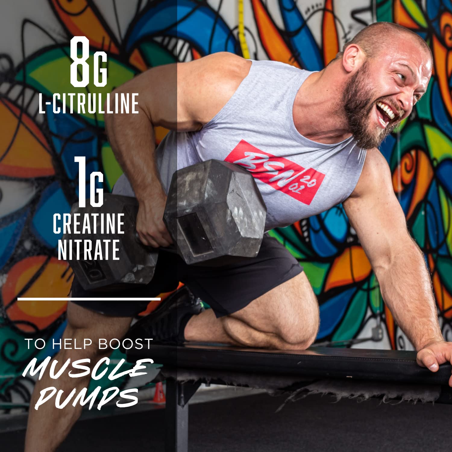 BSN N.O.-XPLODE Vaso Watermelon Smash, imagen de entrenamiento para enfoque y resistencia durante series.