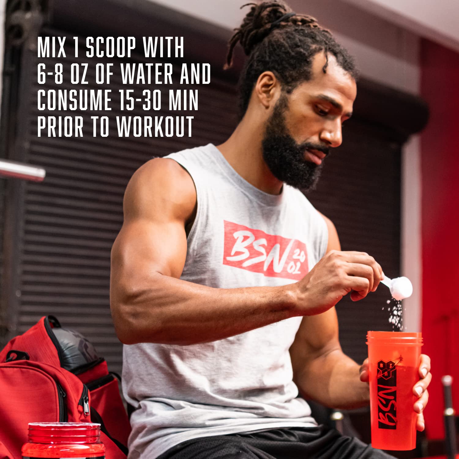 BSN N.O.-XPLODE Vaso Watermelon Smash, envase compacto ideal para llevar al gimnasio.