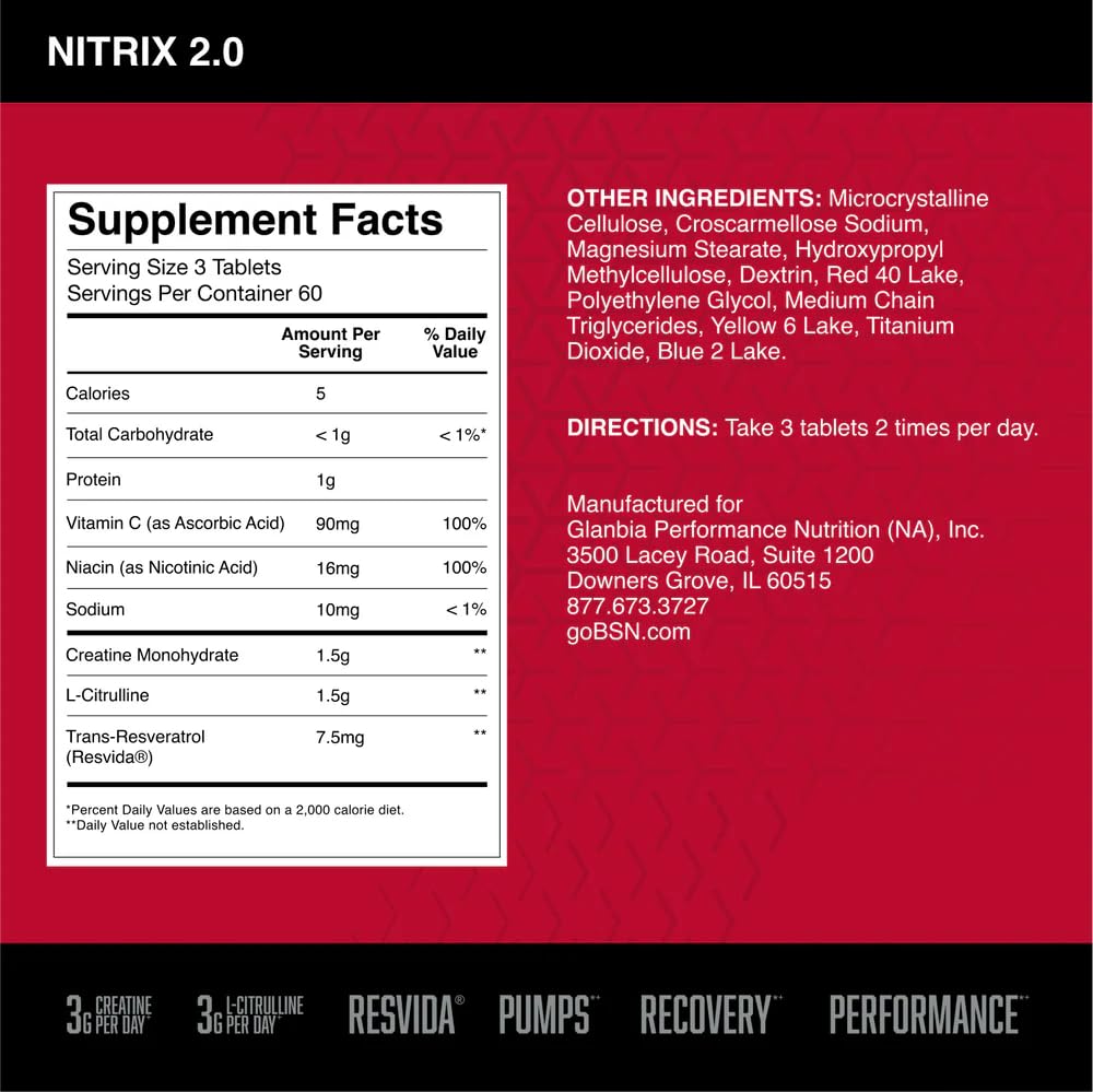 BSN Nitrix 2.0 dosis diaria para mayor resistencia durante la sesión.