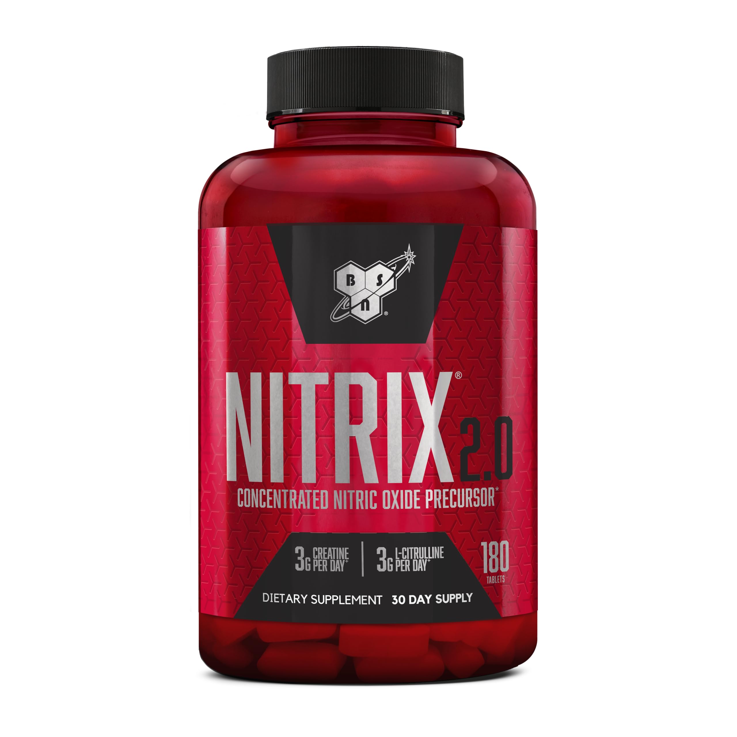BSN Nitrix 2.0 frasco frontal: impulso para entrenamientos intensos.
