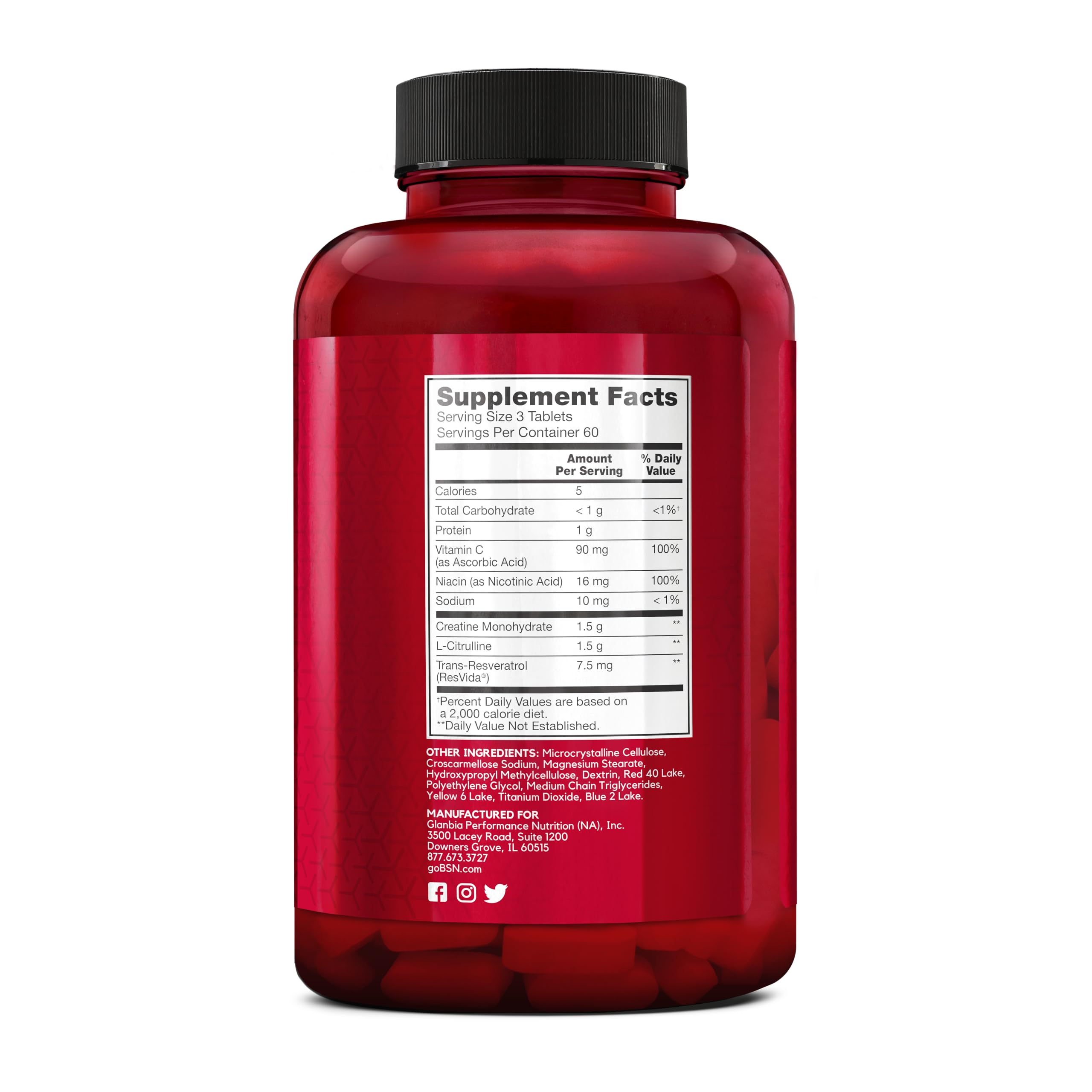 BSN Nitrix 2.0 presentación de 180 tabletas para 60 porciones.