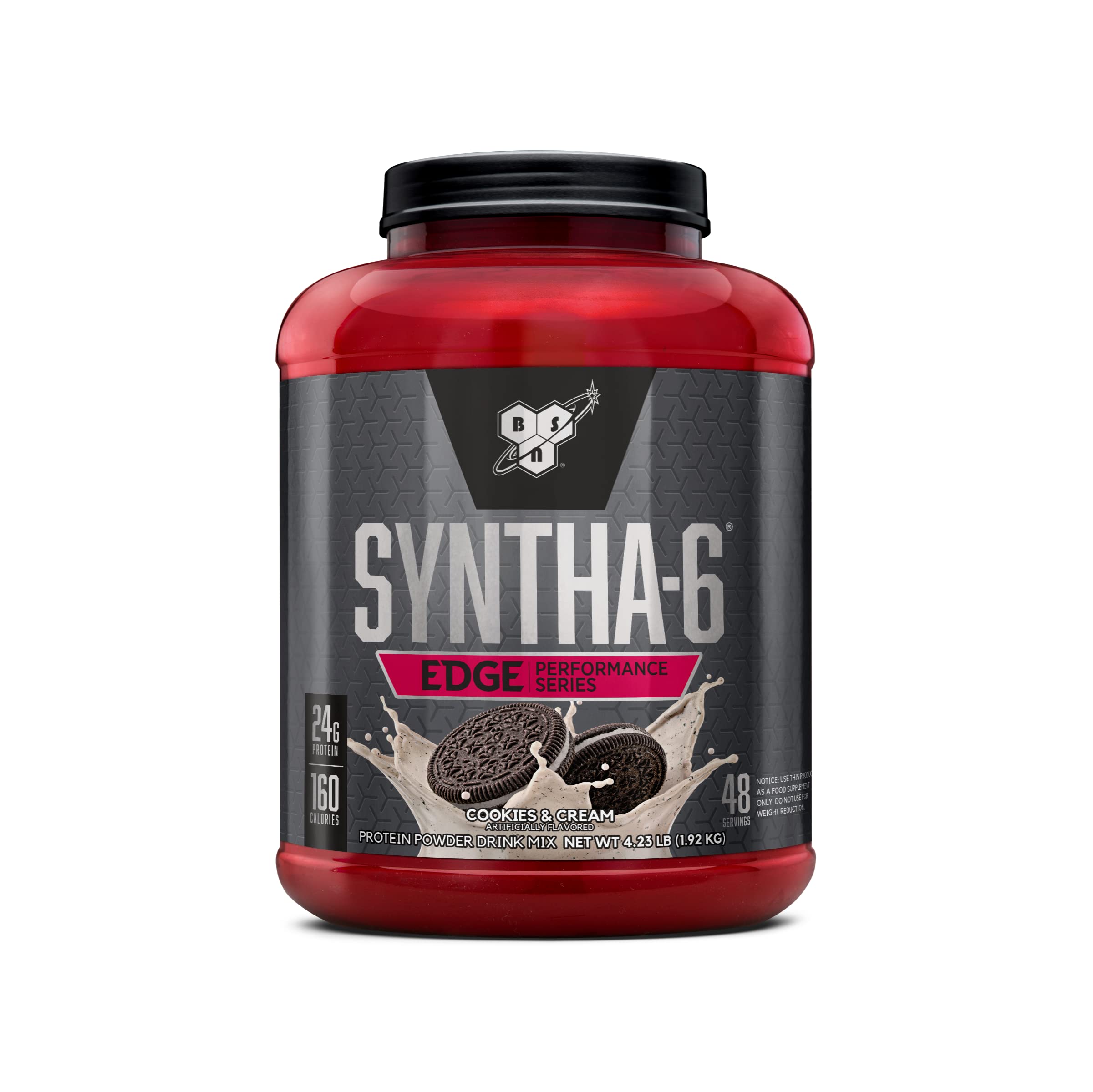 BSN SynthA-6 Edge, envase galletas y crema, sabor indulgente sin exceso de calorías.