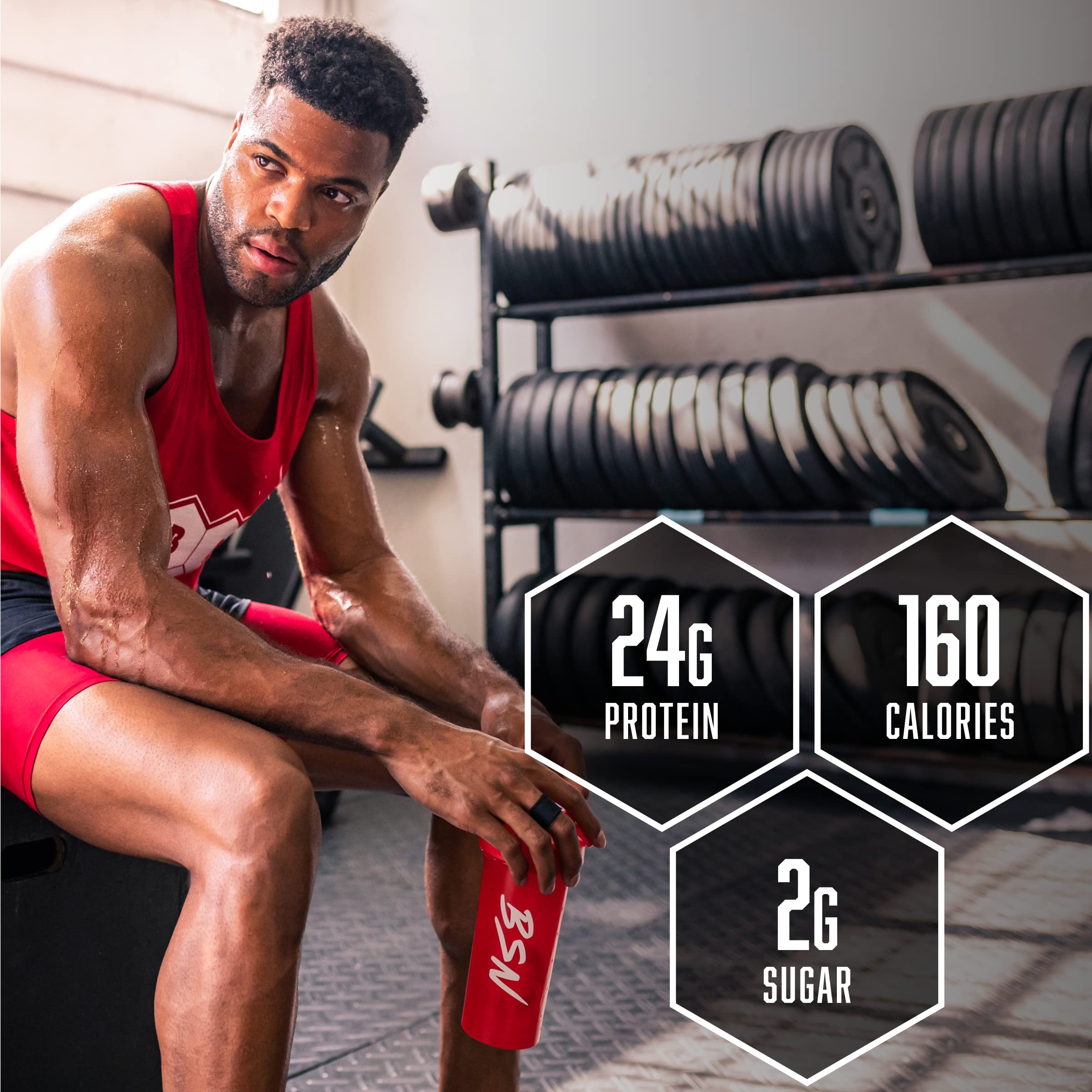 BSN SynthA-6 Edge shake en vaso, textura cremosa tipo batido.