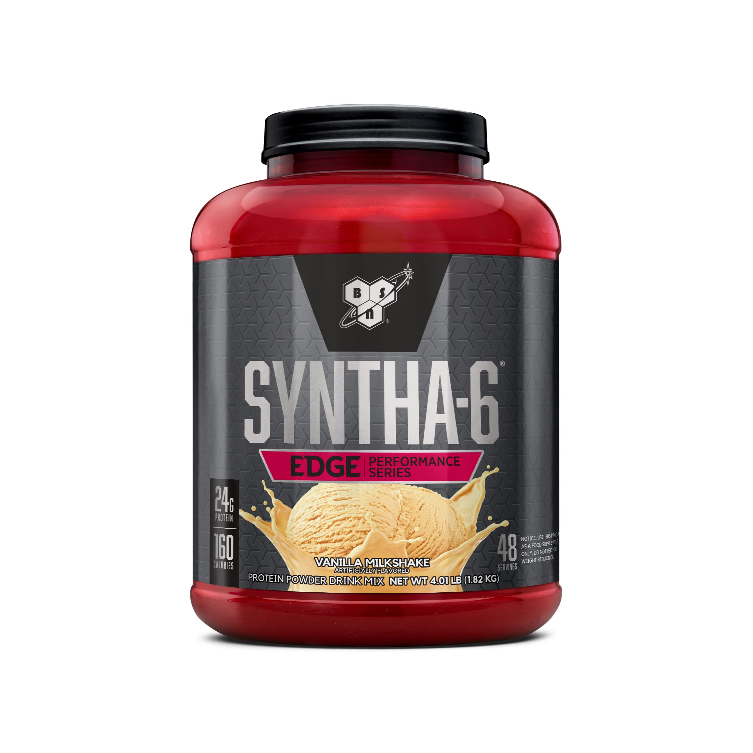 BSN SYNTHA-6 EDGE batido de vainilla en primer plano para experiencia cremosa.