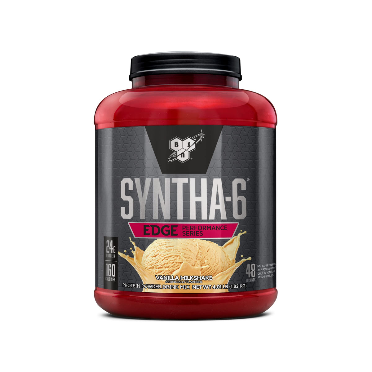 BSN SYNTHA-6 EDGE batido de vainilla en primer plano para experiencia cremosa.