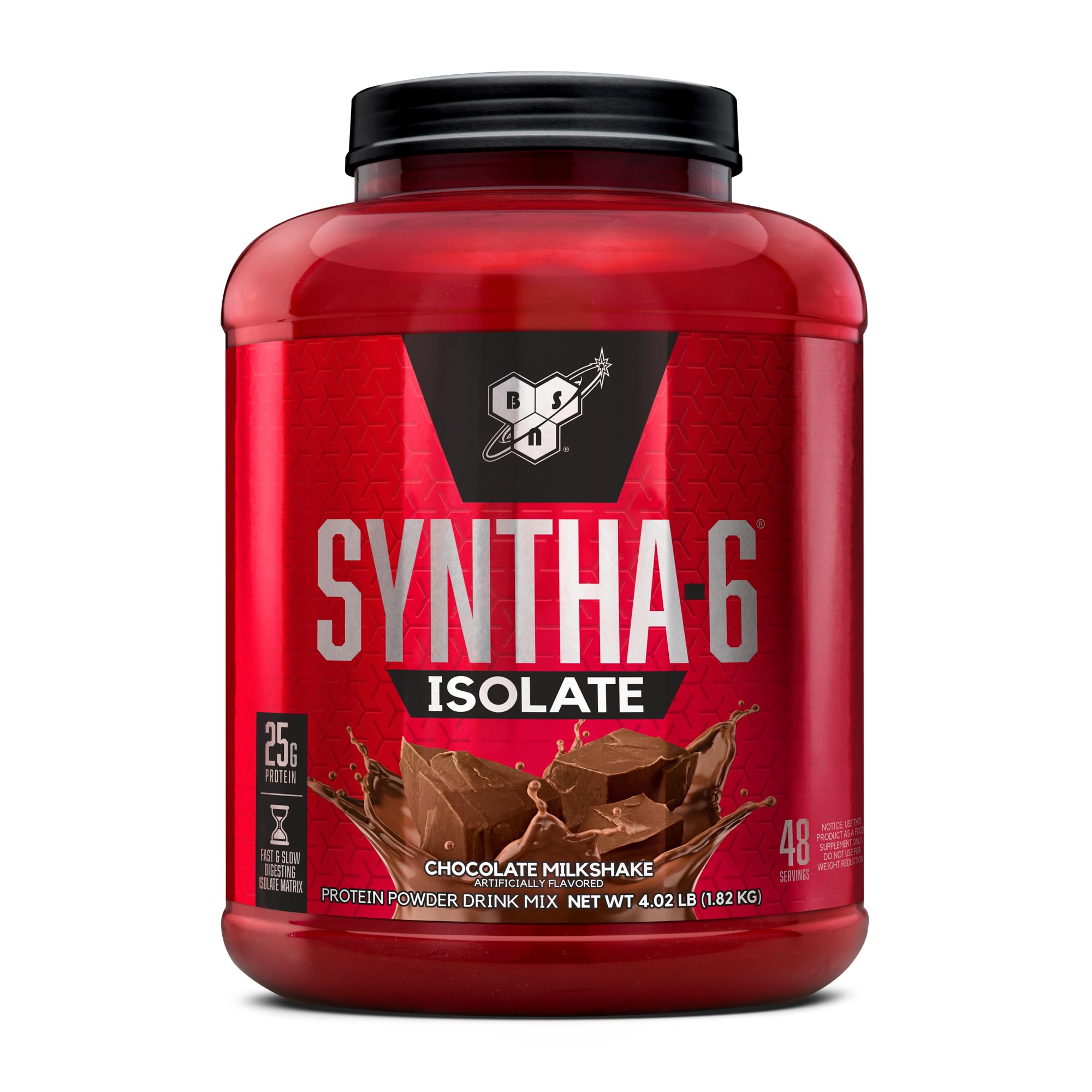 BSN SYNTHA-6 ISOLATE en botella, sabor chocolate, ideal para recuperación post-entrenamiento.