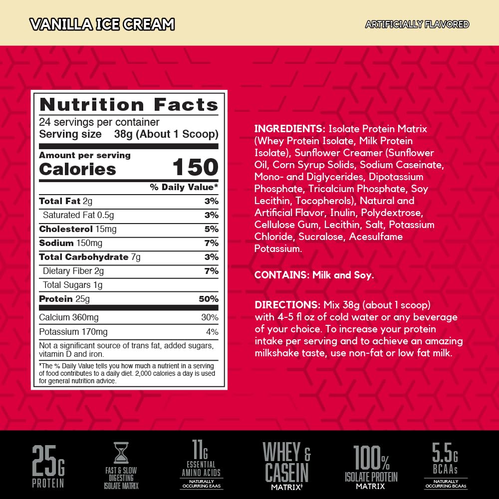 Porción de proteína de 25 g para apoyar masa muscular.