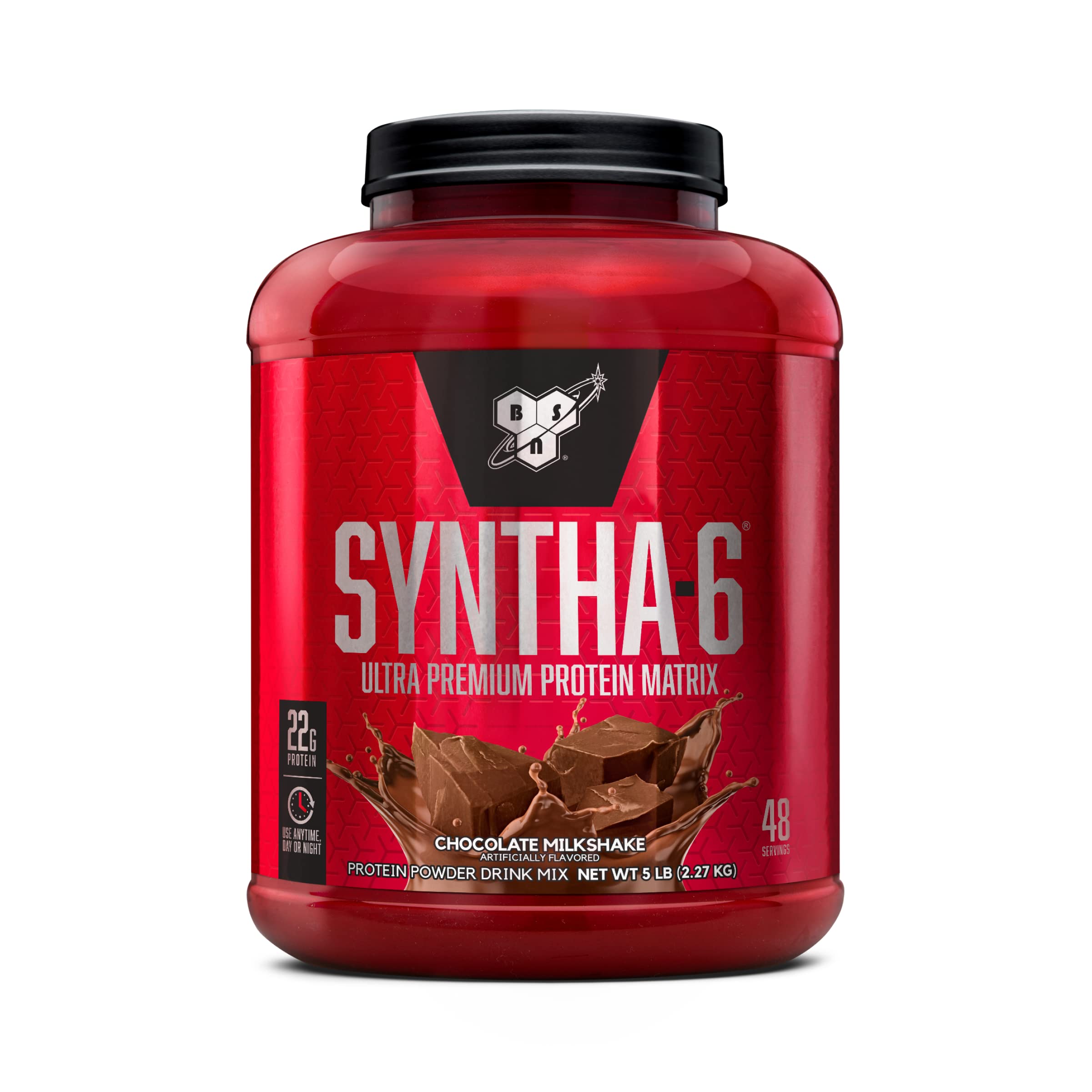 BSN SYNTHA-6 polvo de proteína de suero chocolate, textura cremosa para merienda.