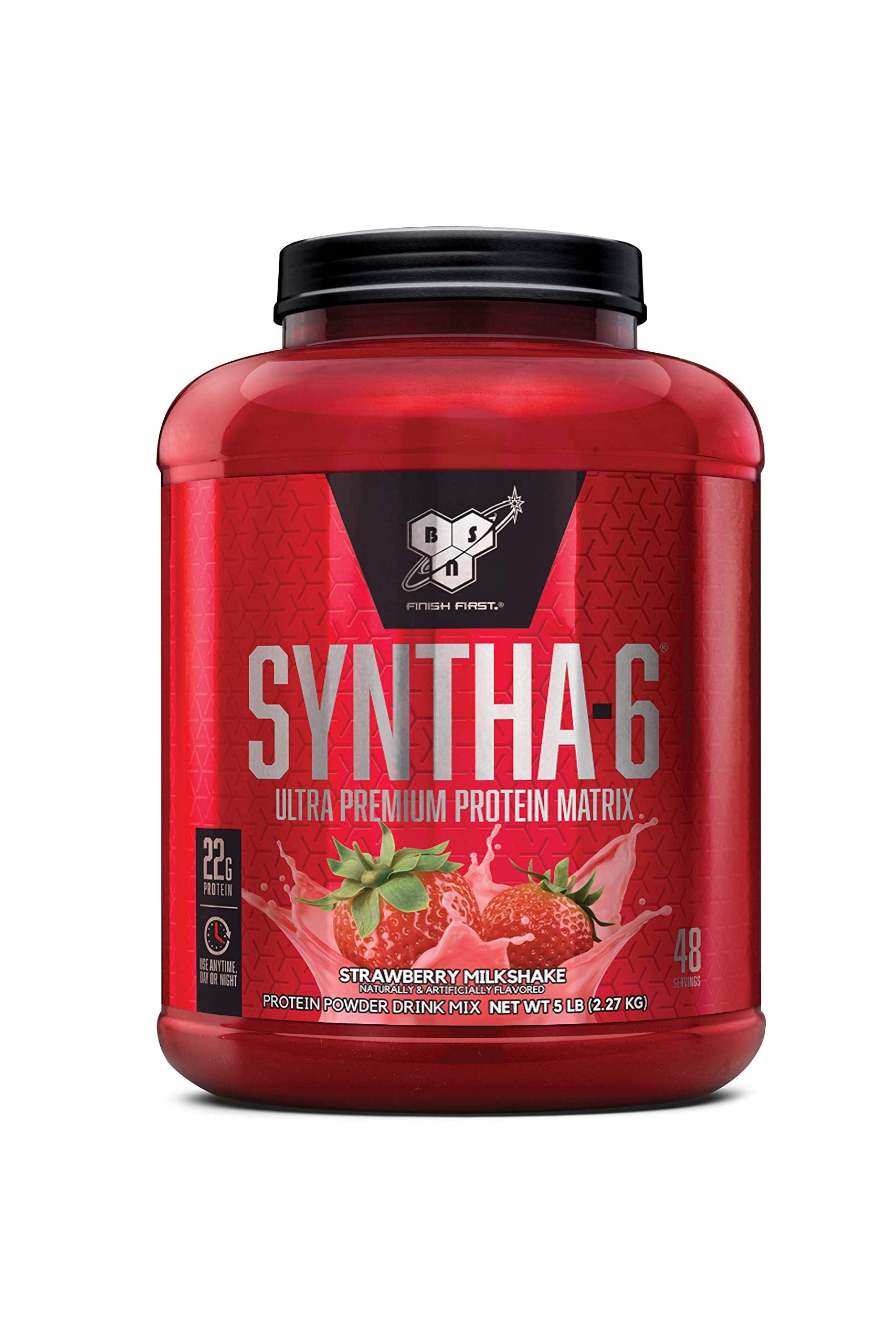 BSN SYNTHA-6, proteína sabor fresa, ideal para recuperación post-entrenamiento.