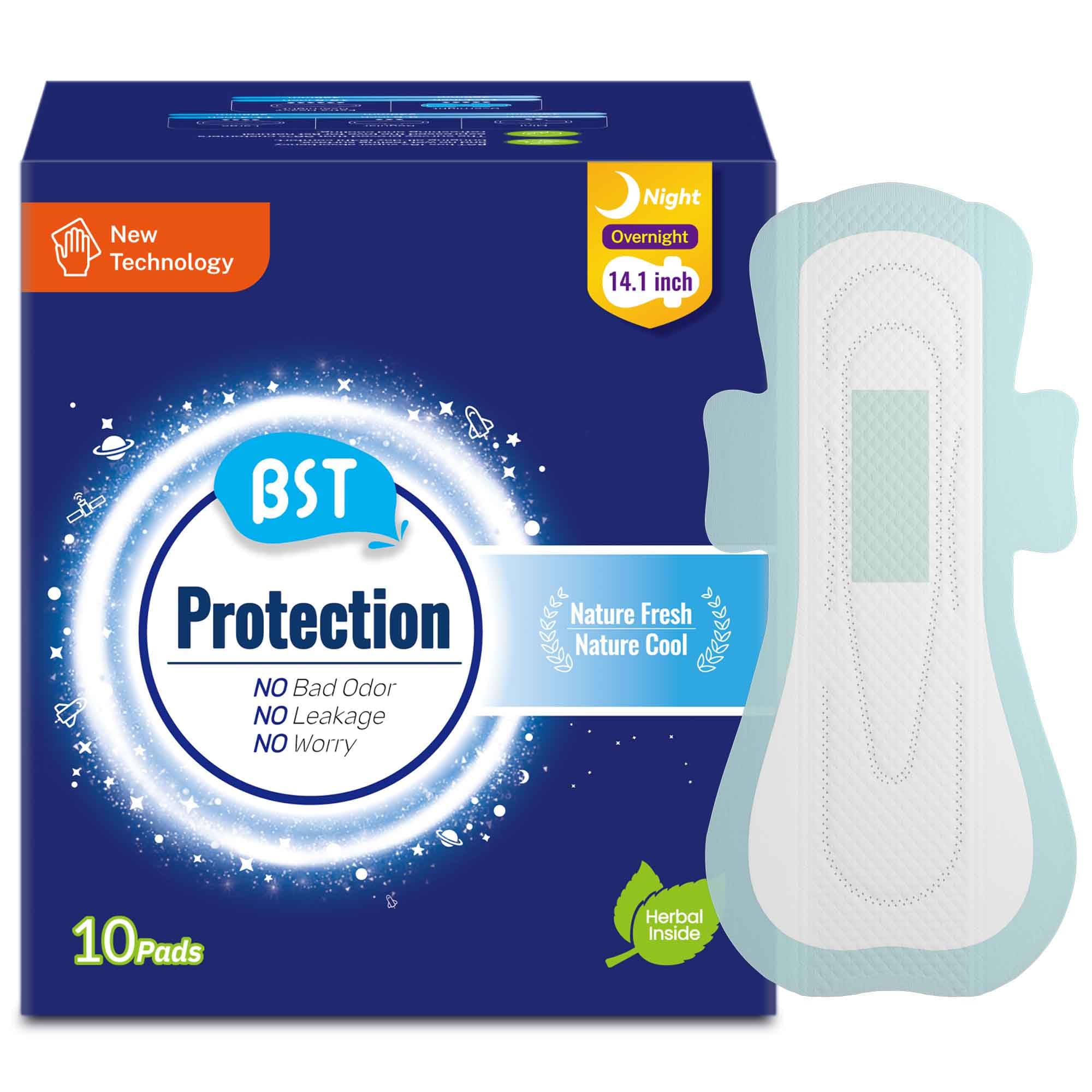 ßST#protection empaque nocturno muestra diseño suave para uso durante la noche.