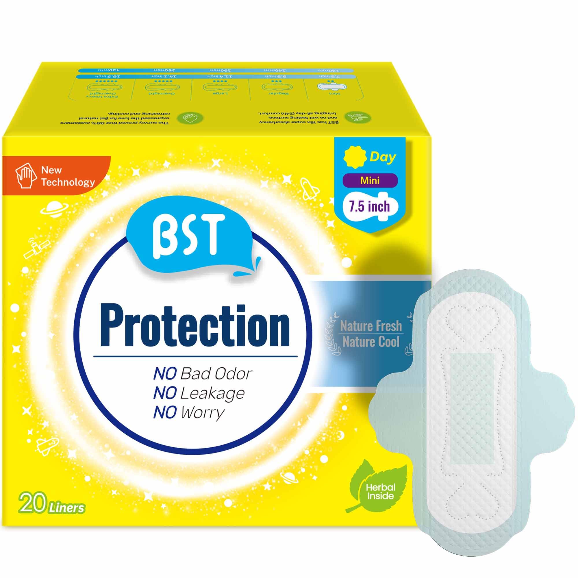 BST Mint Fresh Daily: protector diario con alas y empaque de 20 unidades para uso diario.