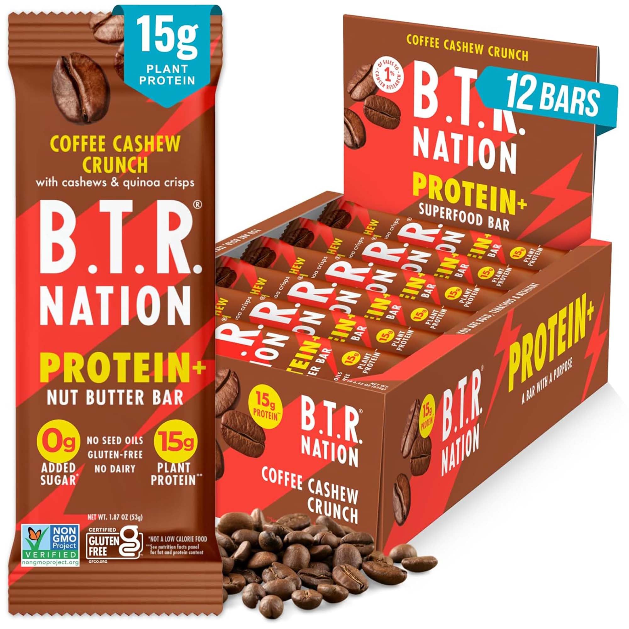 B.T.R. Nation barra Café con Anacardo crujiente para energía diaria.