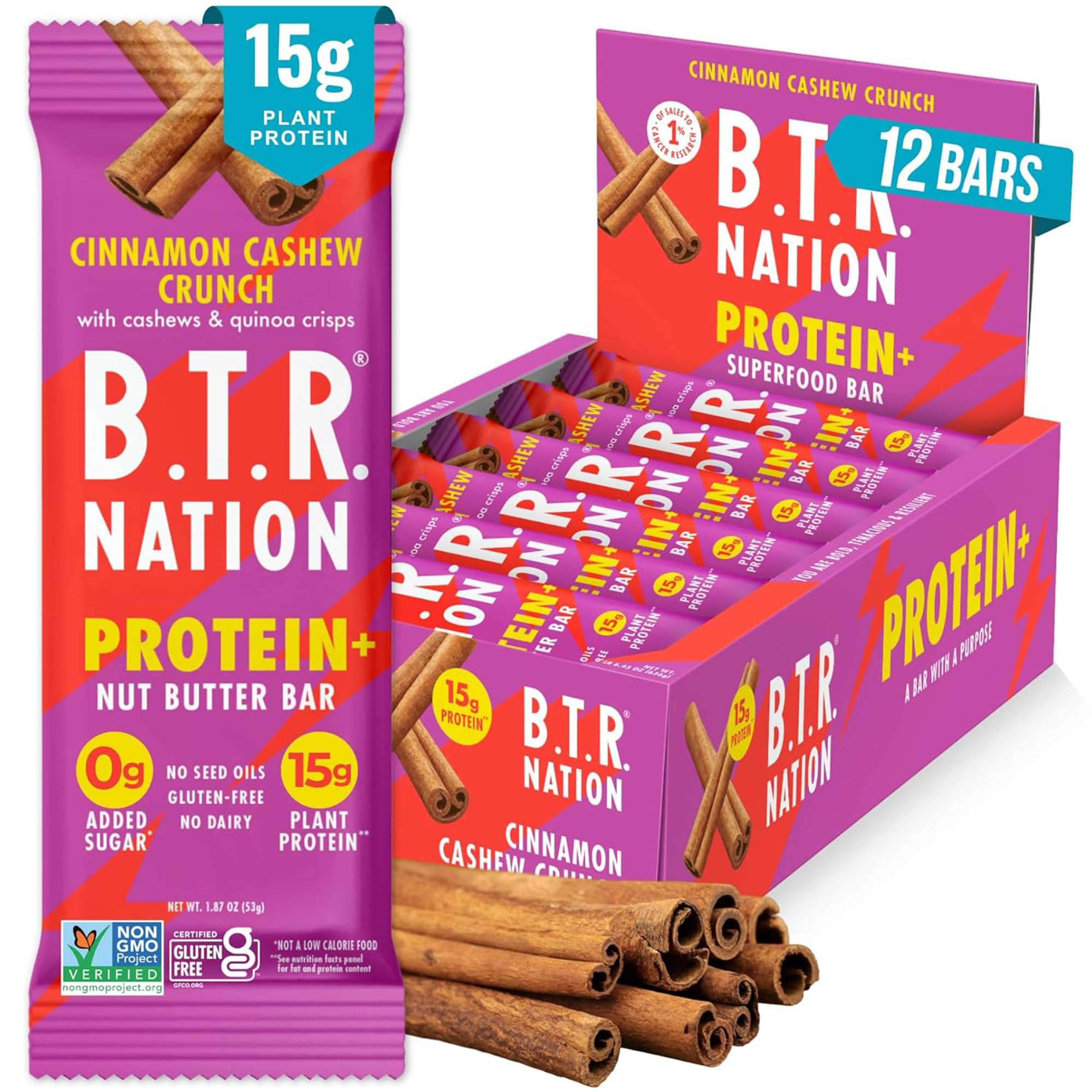 B.T.R. Nation barra Canela Anacardo Crujiente para snack sabroso y saciante