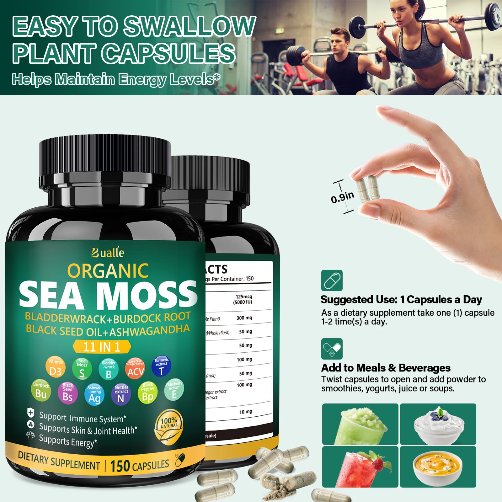 Bualle 11-en-1 musgo mar en capsulas para equilibrio diario