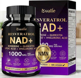 Botella de Bualle NMN con Resveratrol y NAD+ lista para uso diario, enfoque en energía