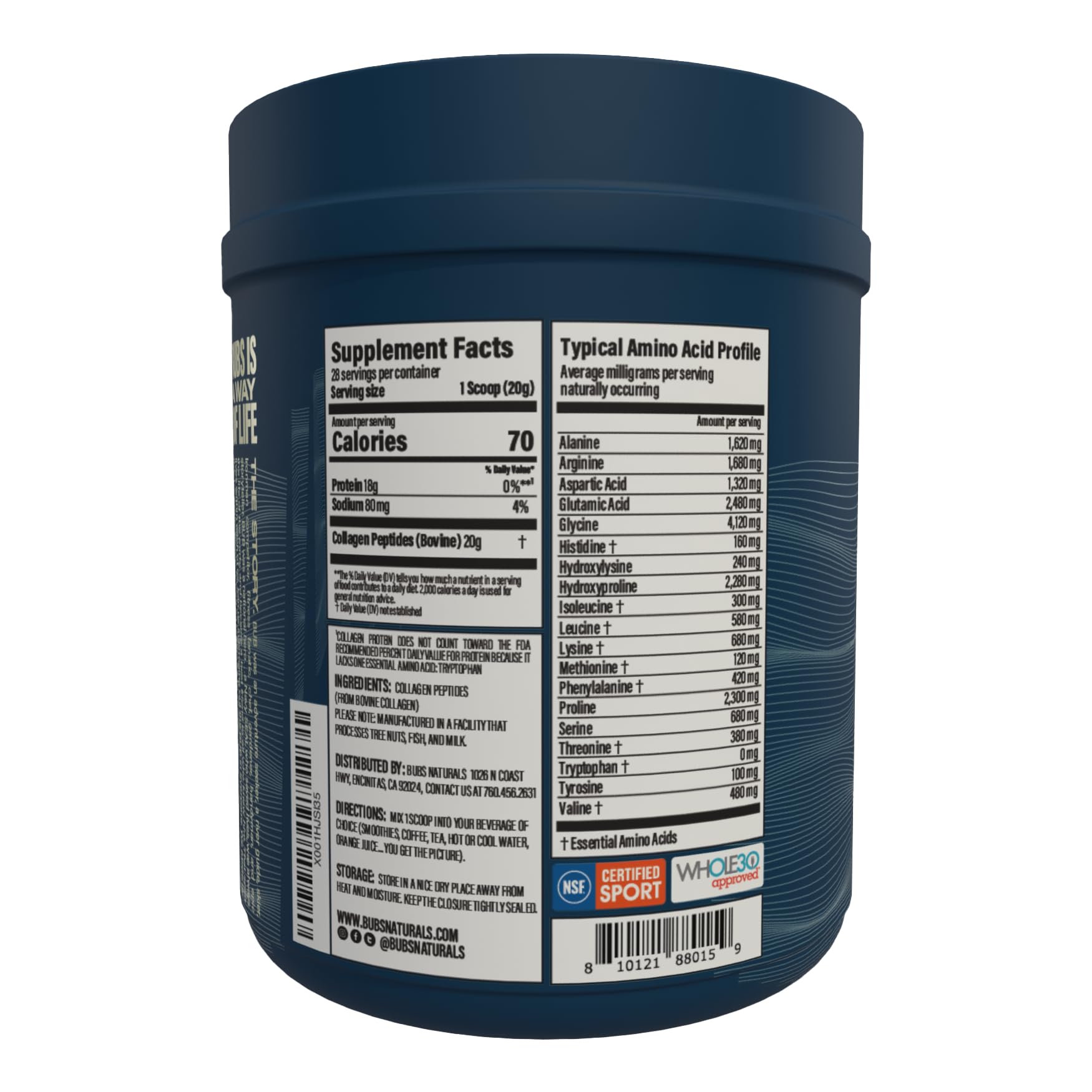 BUBS Naturals Collagen Peptides, envase práctico para tu rutina diaria