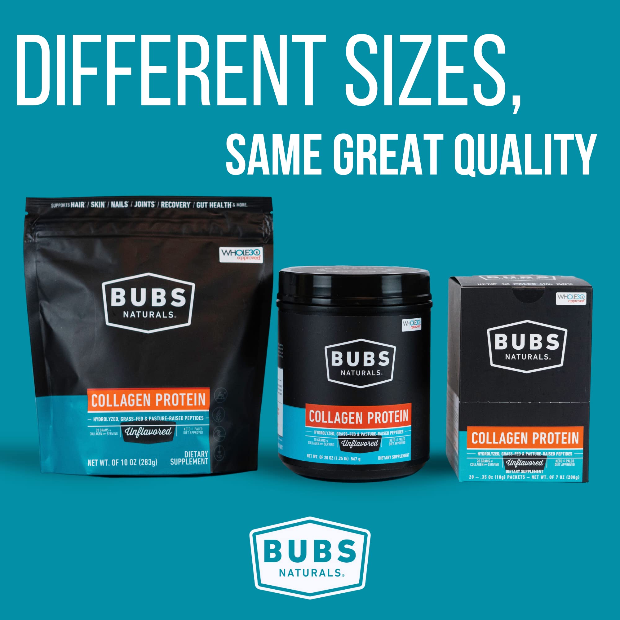 BUBS Naturals Collagen Peptides, ideal para piel y articulaciones en vida activa