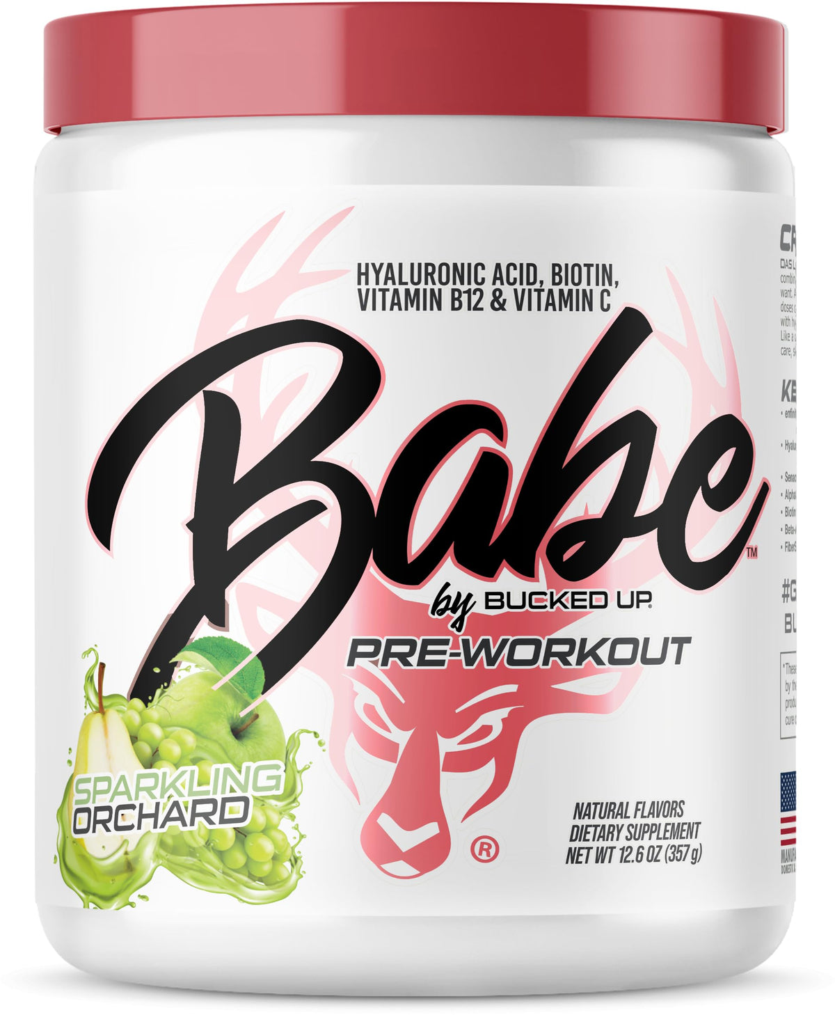 Bucked Up Babe Preentrenamiento para mujeres, sabor Huerto Espumoso, energía para el entrenamiento.