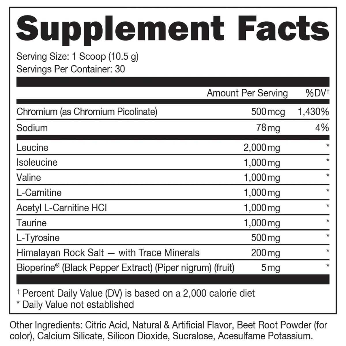 Bucked Up BCAA RACKED con cuchara para dosificación precisa durante el entrenamiento