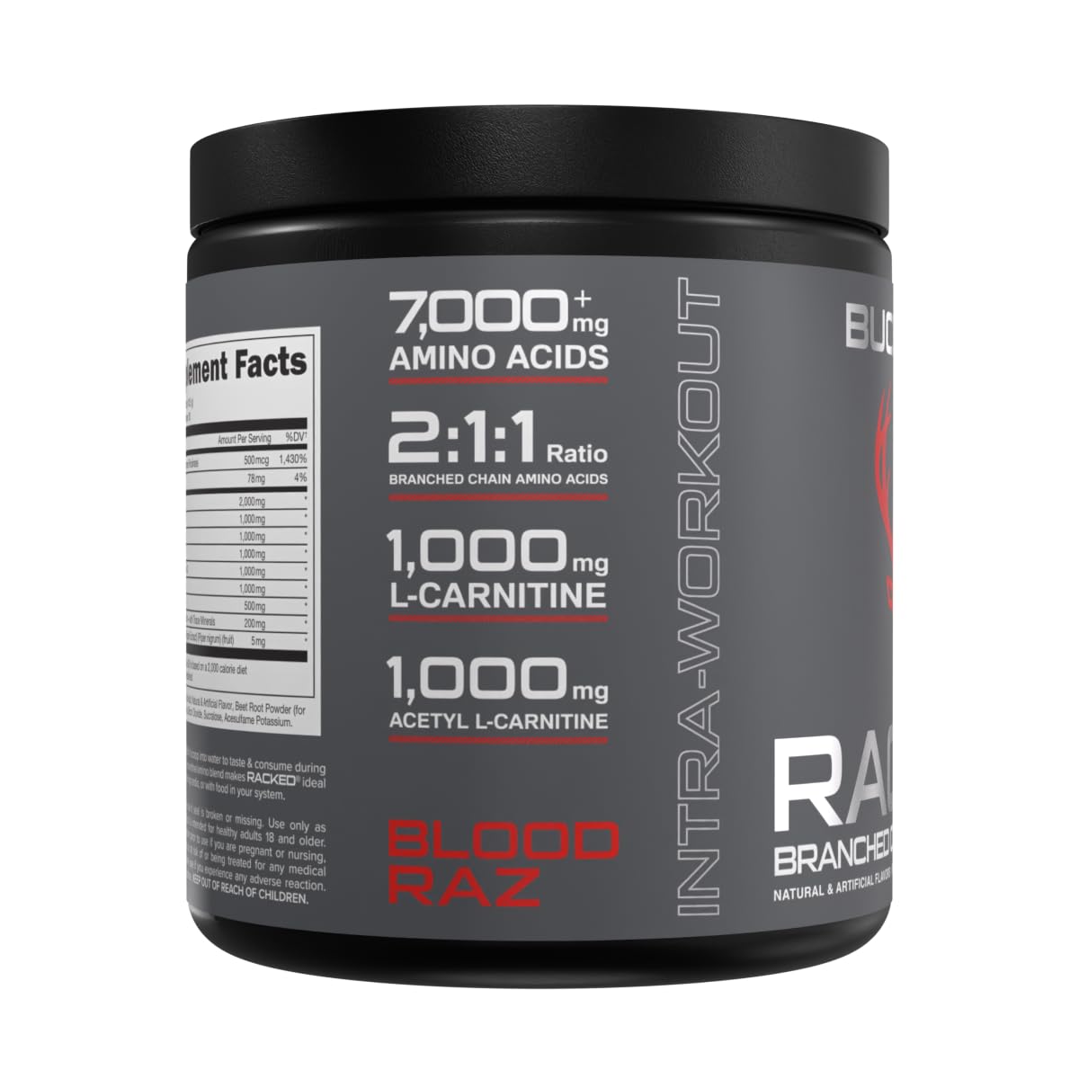 Bucked Up BCAA RACKED etiqueta informativa de sabor