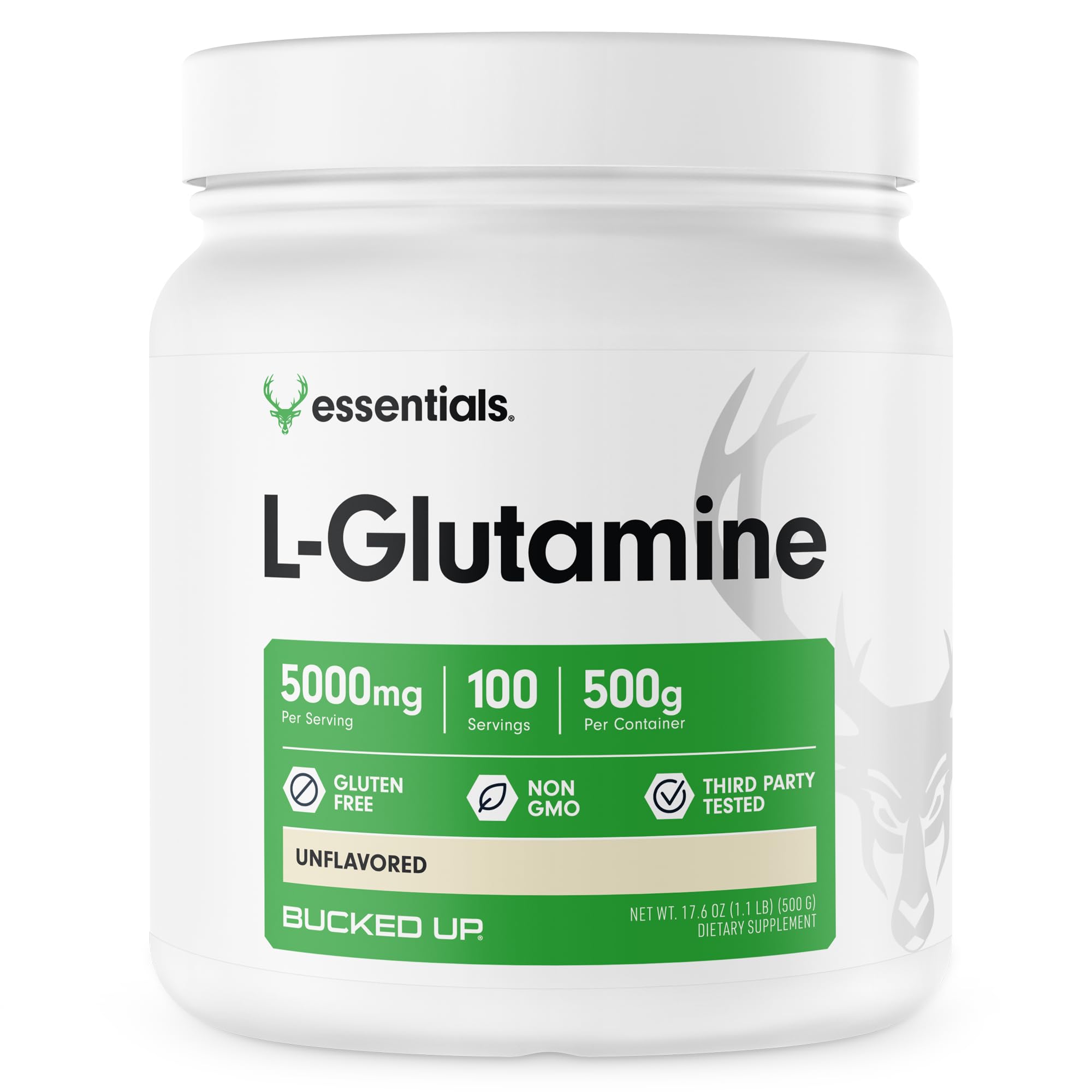 Bucked Up L-Glutamina envase de 500 g para entrenamiento diario