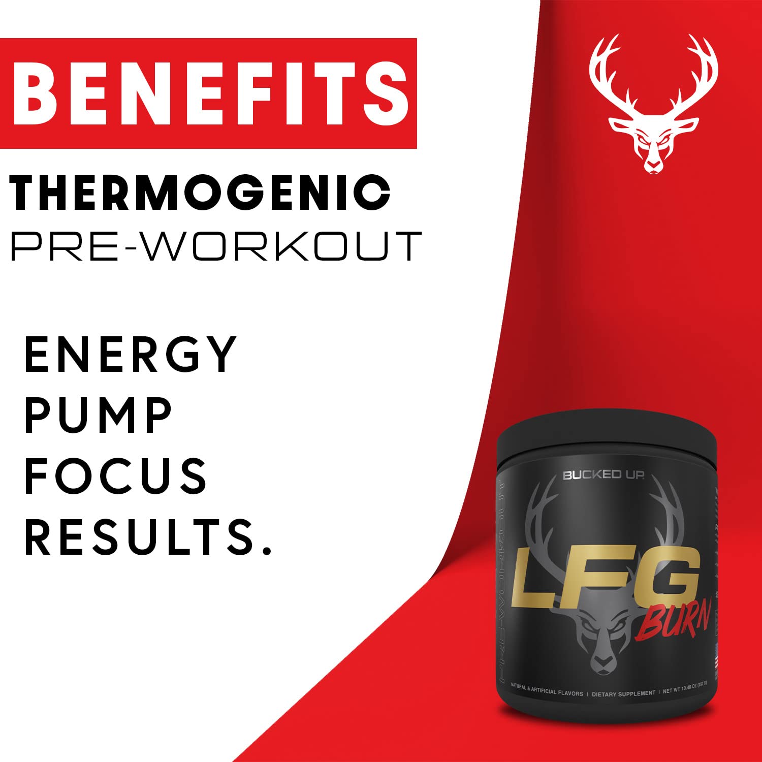 Bucked Up LFG Pre Entrenamiento, dosificador medidor para porciones precisas.