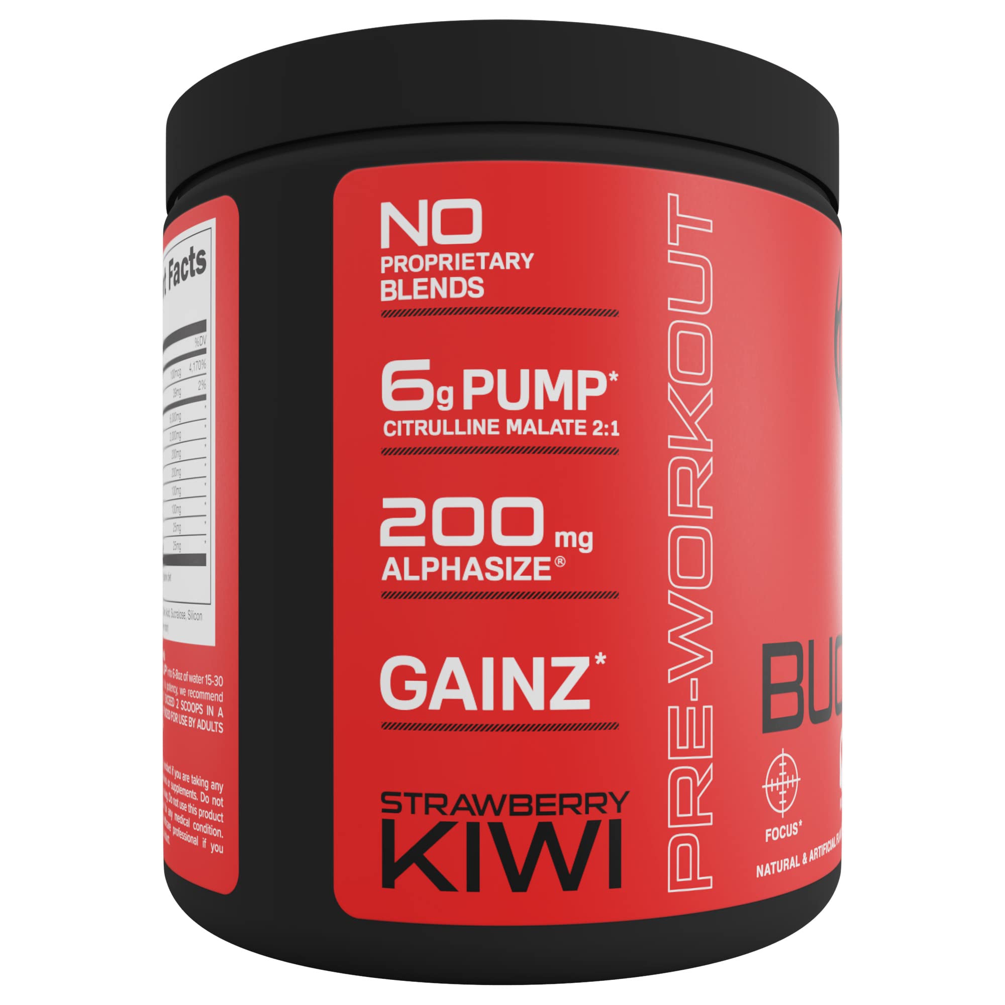Bucked Up Pre Entreno, etiqueta nutricional clara y transparente