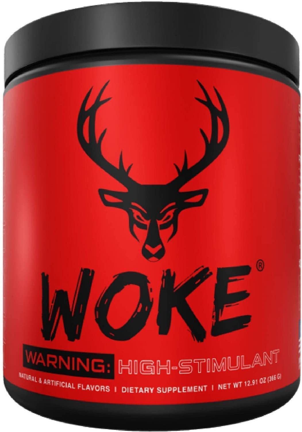 Bucked Up Woke, lata frontal, sabor kiwi fresa para energía de entrenamiento