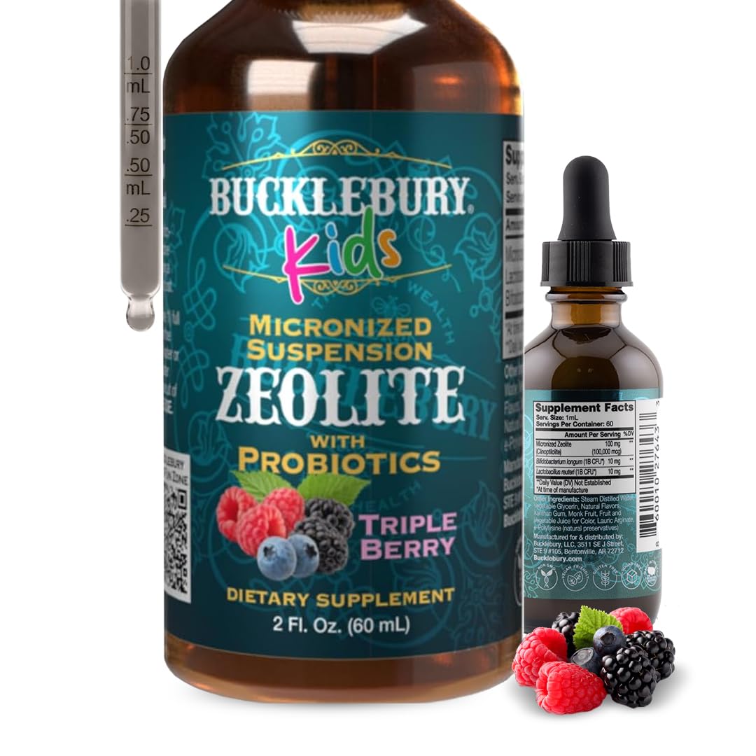 Bucklebury Liquid Zeolite para Niños, botella lista para consumo diario con probióticos.
