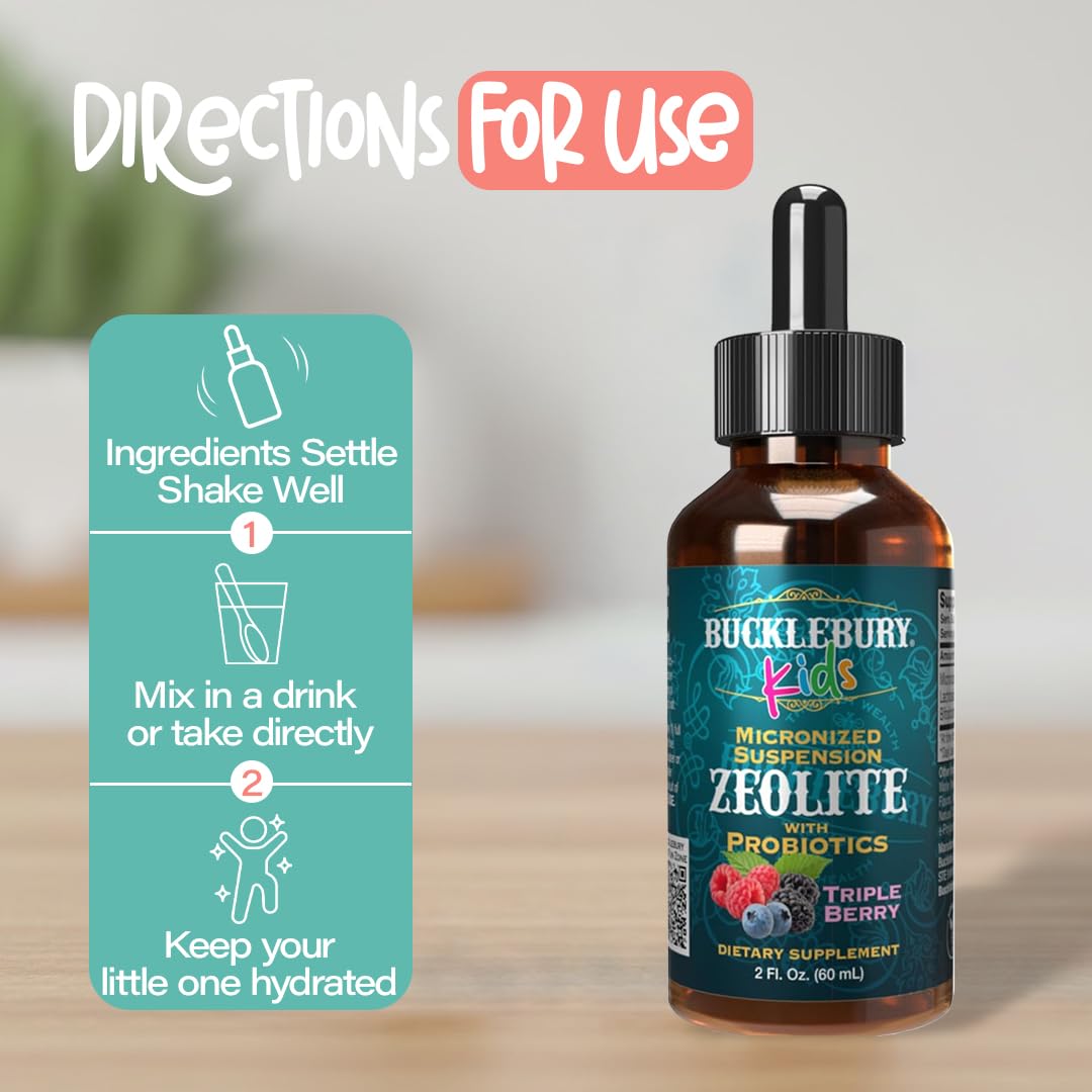 Bucklebury Probióticos Niños, etiqueta brillante que destaca la salud intestinal.