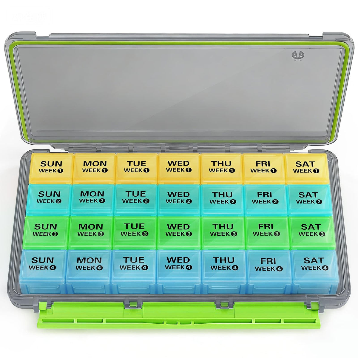 BUG HULL Organizador de pastillas mensual, compartimentos amplios para cápsulas diarias.
