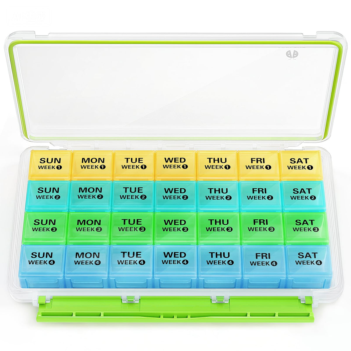 BUG HULL organizador mensual de pastillas con gran capacidad para 28 días.