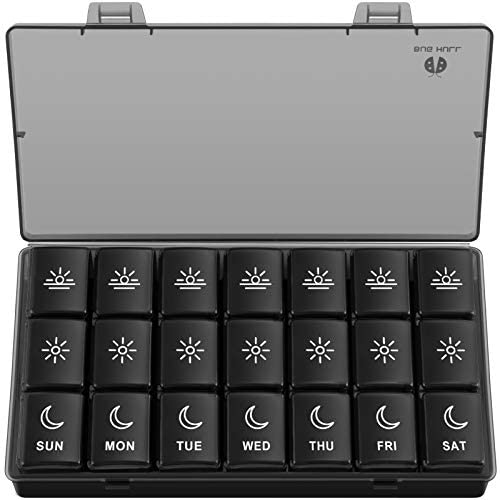 BUG HULL organizador semanal de pastillas, 3 dosis al día, ideal para viajes.