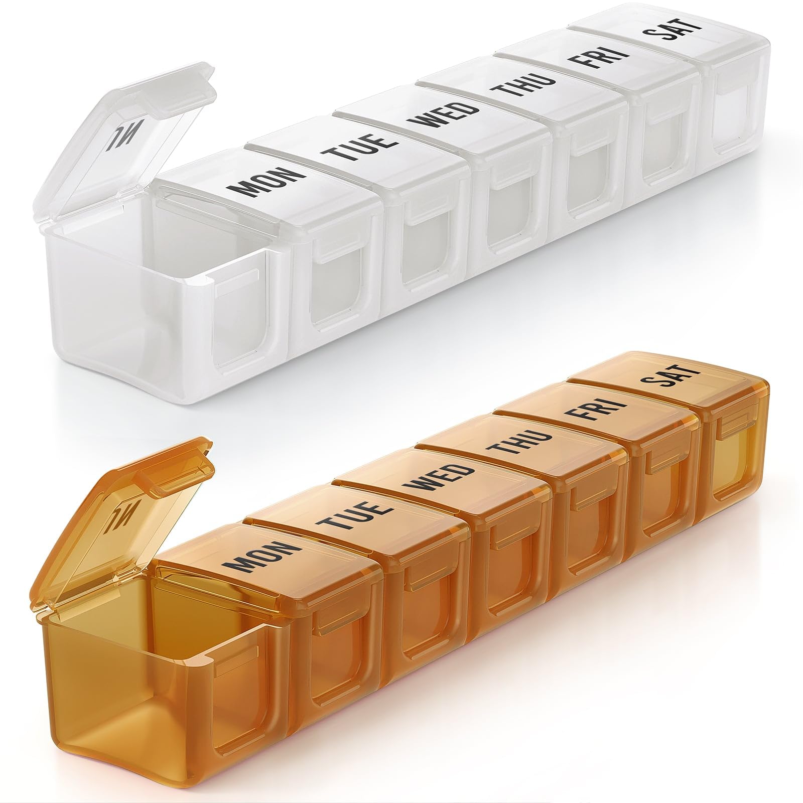 BUG HULL organizador semanal de pastillas, frente, gran capacidad para múltiples dosis.