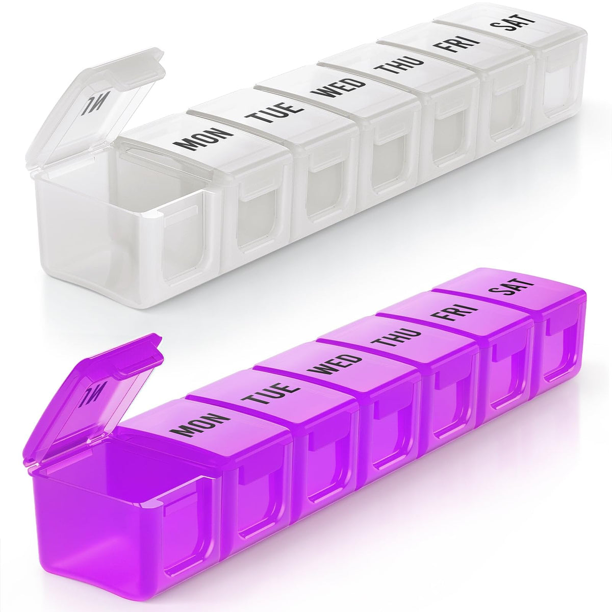BUG HULL organizador semanal de pastillas grande, ideal para viajar con vitaminas.