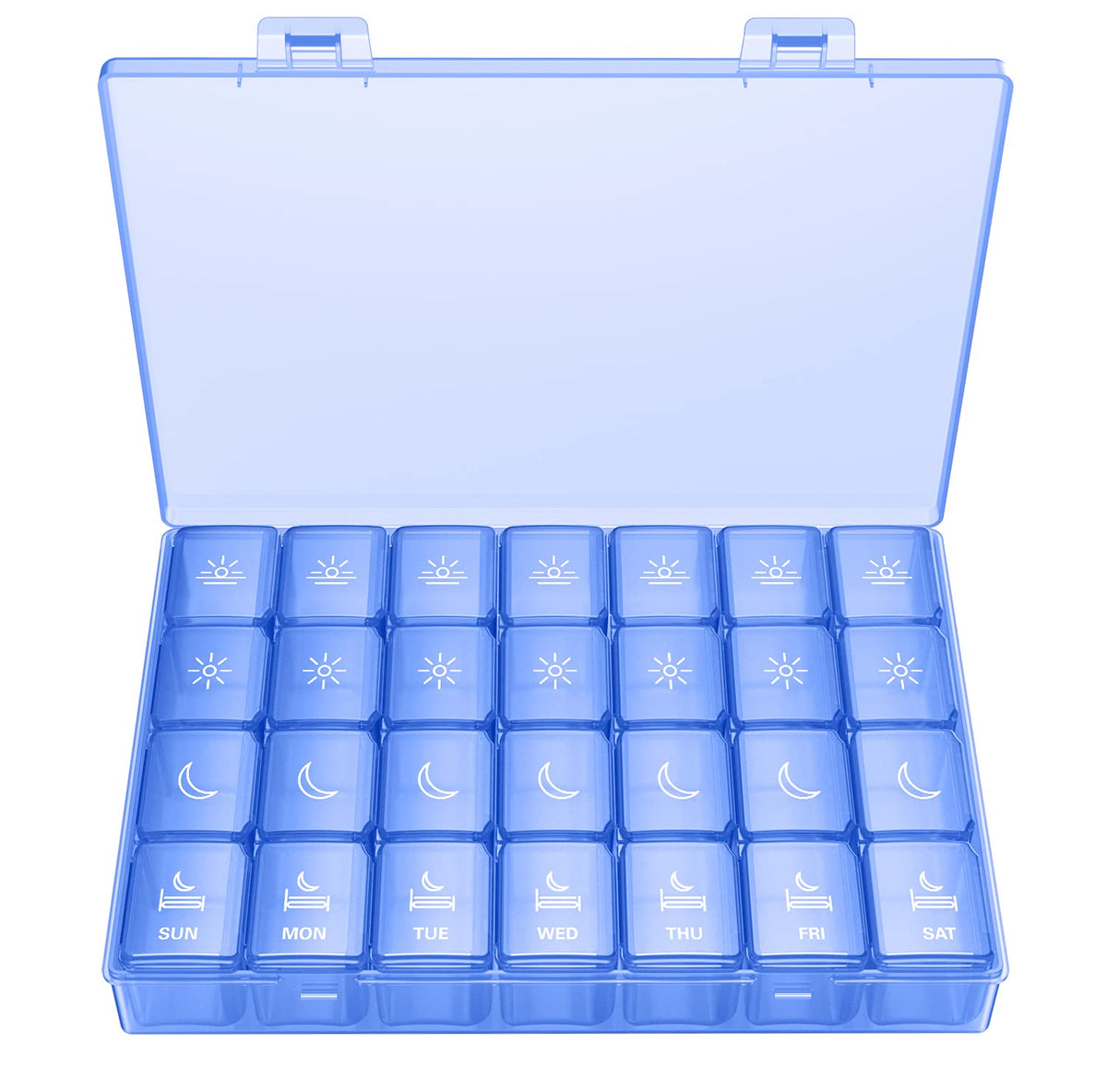 BUG HULL organizador de pastillas XL 4 veces al día, gran capacidad para vitaminas.
