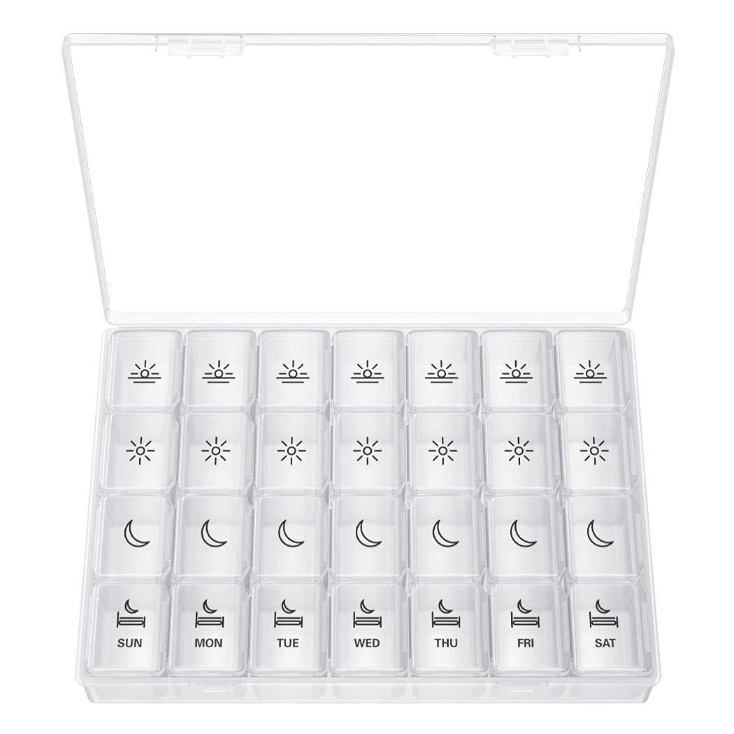 BUG HULL organizador pastillas XL, vista frontal y gran capacidad semanal.